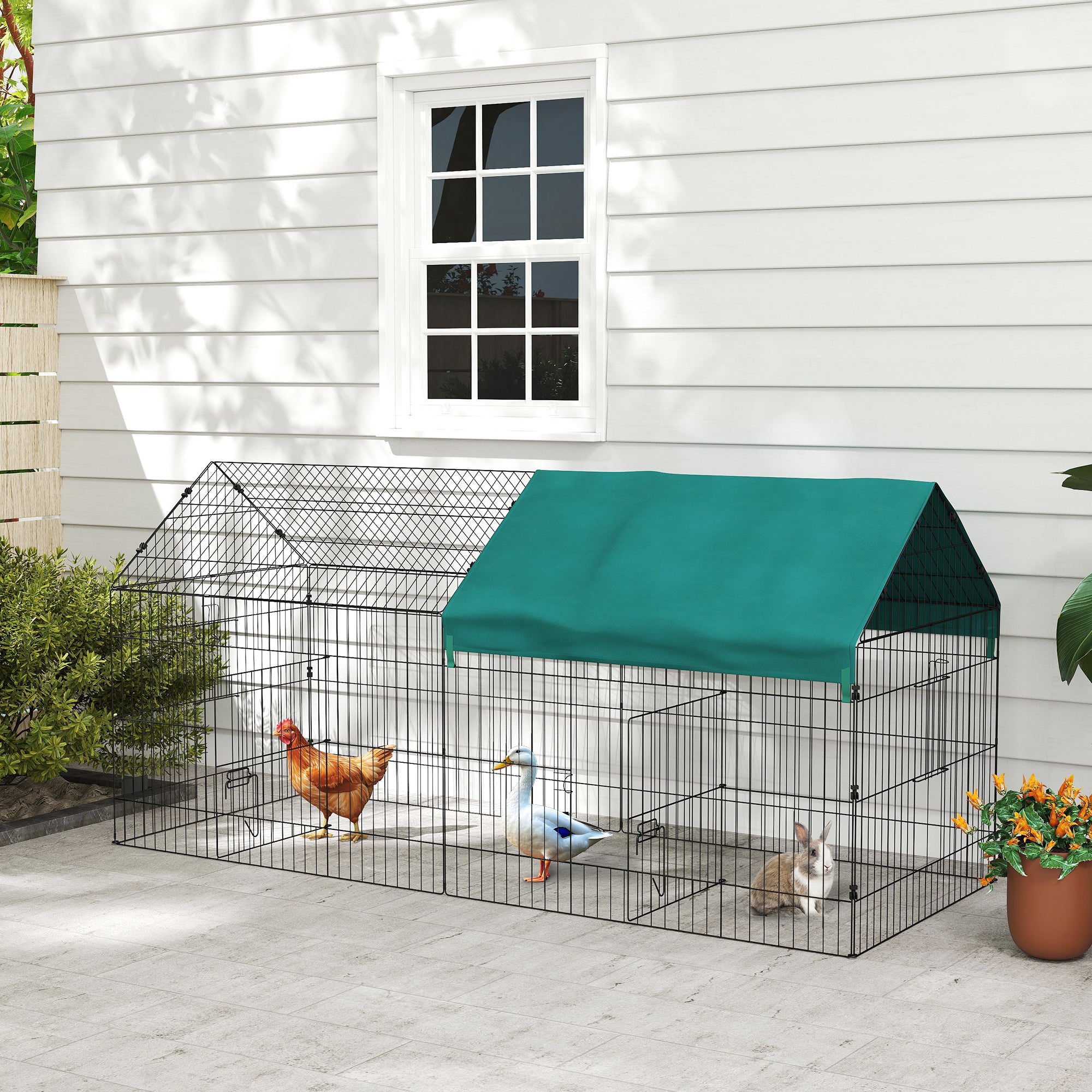 87" Small Animal Cage with Roof, Indoor/Outdoor Use,  for Chicken, Rabbits, Chinchillas, Green