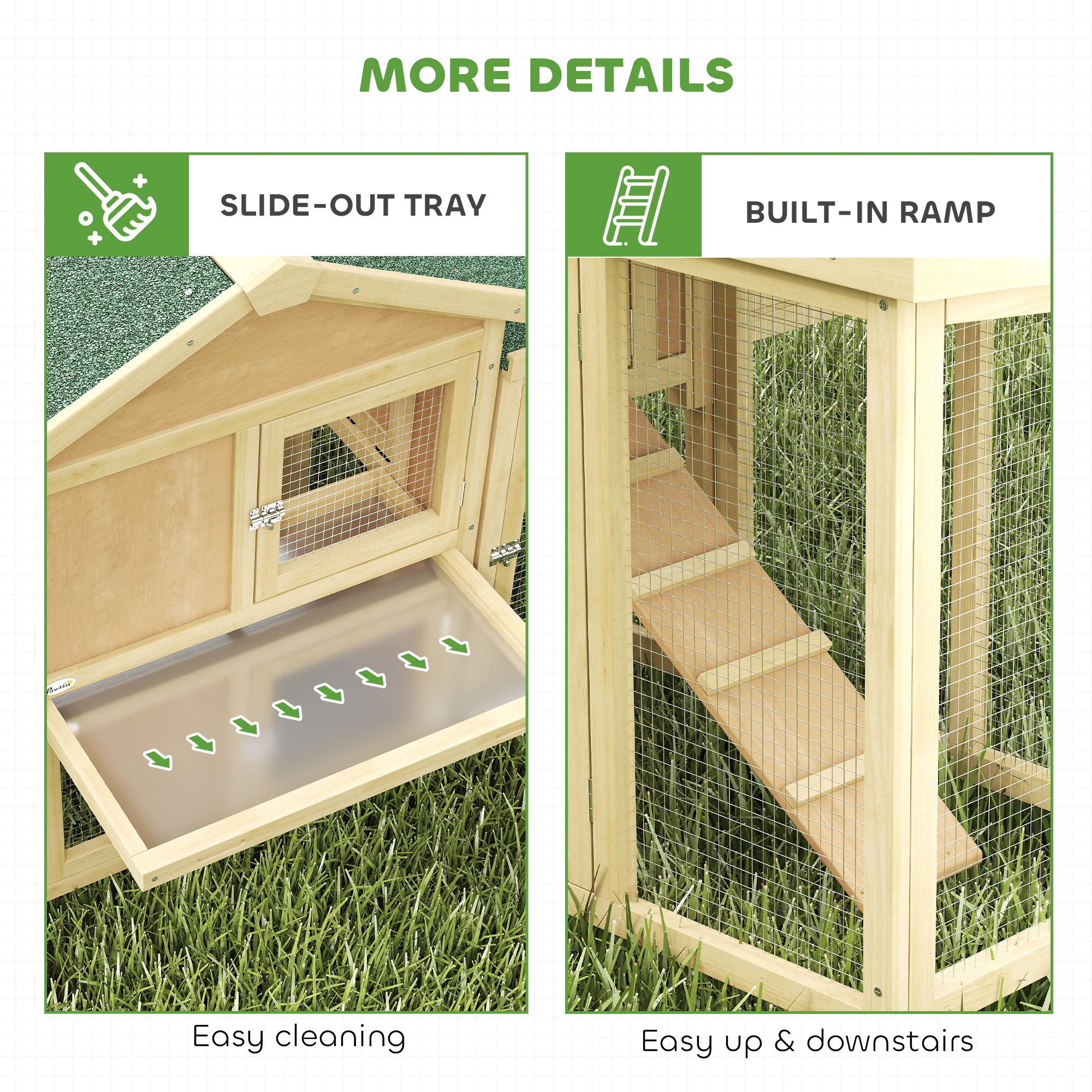 Wooden Chicken Coop, Outdoor Backyard Garden Large Rabbit Hutch with Nesting Box, Run, Ramp, Drawer