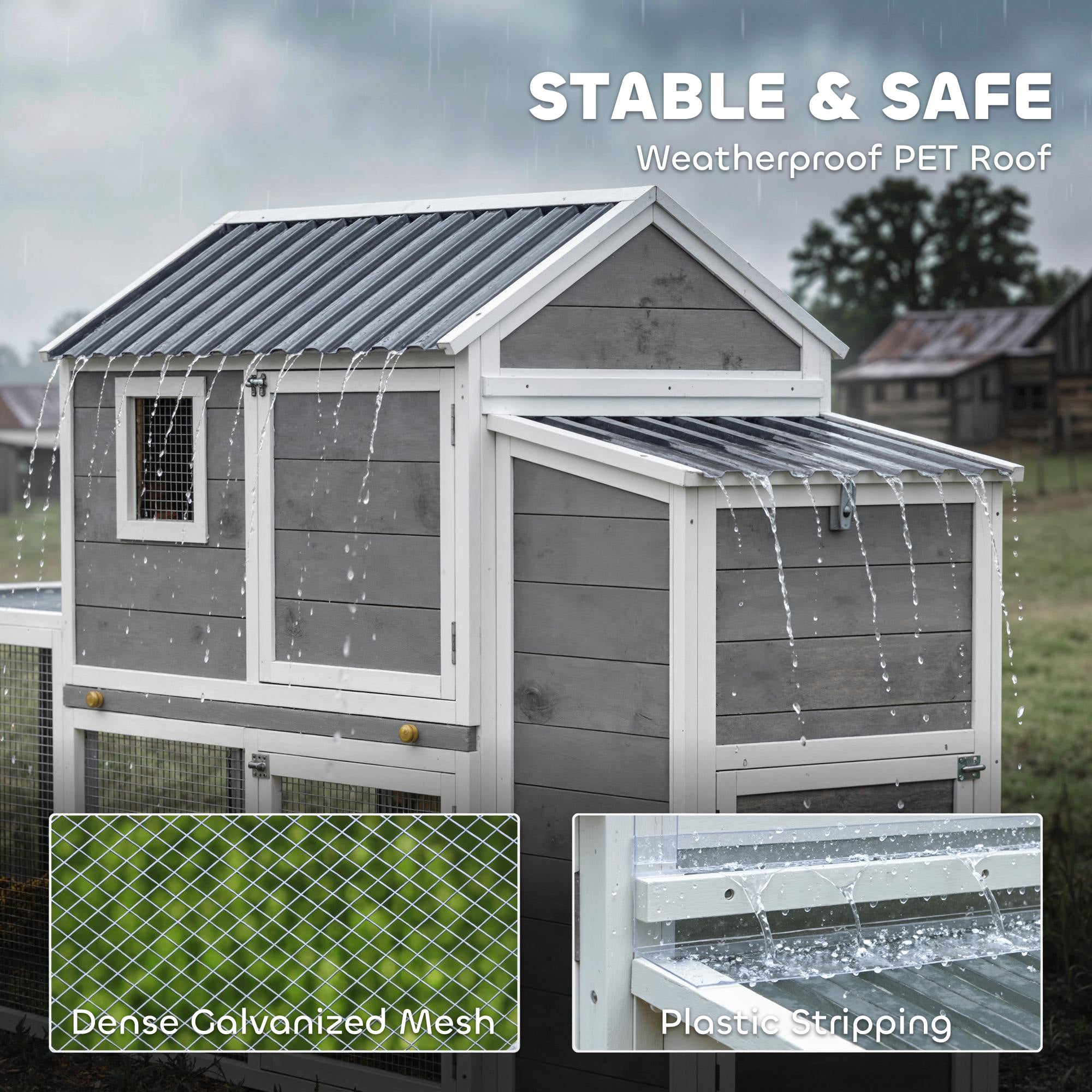 Large Chicken Coop, 134"L Wooden Chicken House with Run, Nesting Box, Slide-Out Tray, Waterproof Roof and Ramp