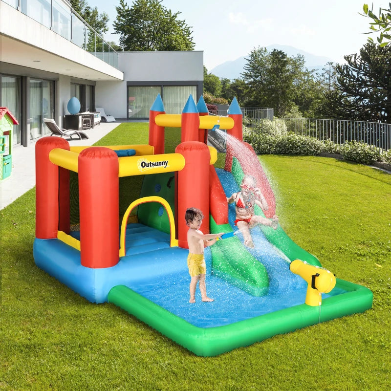 Outsunny 6-in-1 Kids Inflatable Bouncy Castle with Water Slide