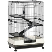 45"H Guinea Pig Cage, 4-Level Rabbit Cage for Ferret, Chinchilla, Hedghog, Bunny, Small Animal Habitat with Wheels, Slide-out Tray, Ramp, Black
