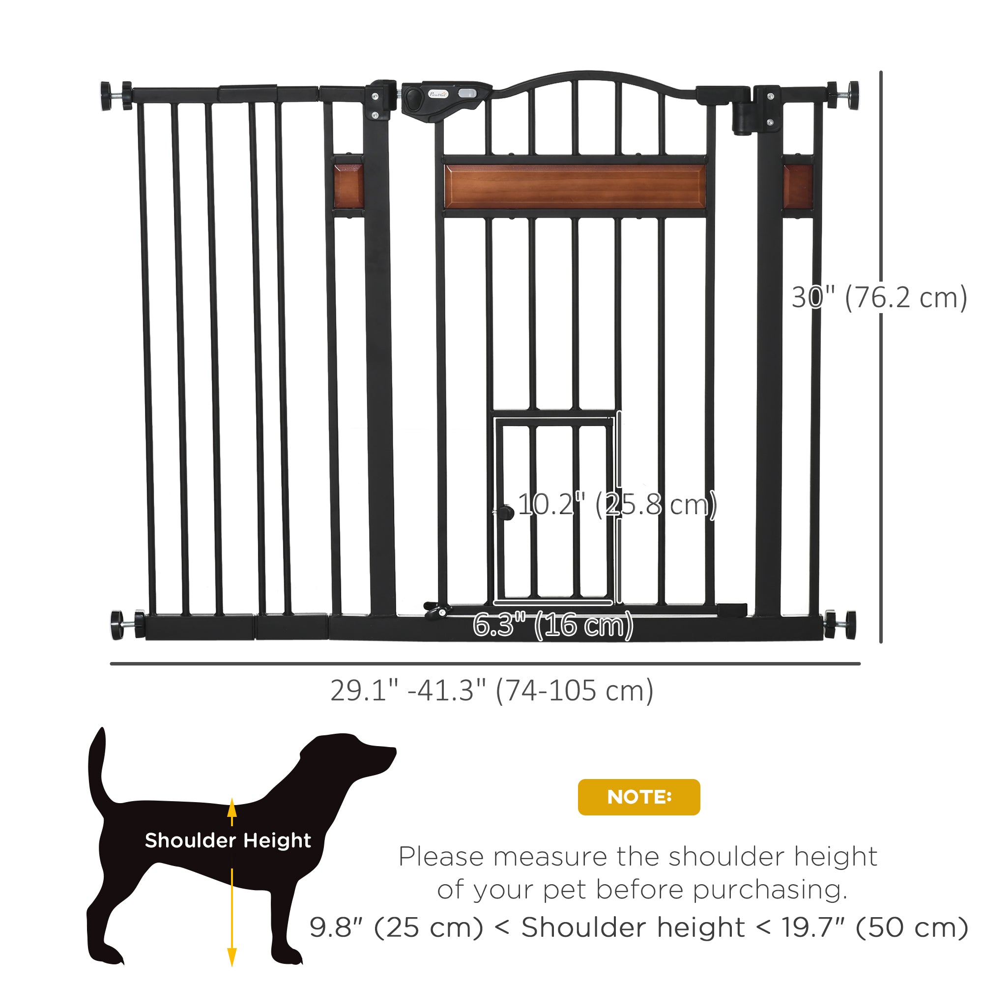 Barrière pour chien extra-large de 29,1'' à 41,3'' avec porte pour chat, fixation par pression pour escaliers, fermeture automatique, double verrouillage, pour portes et couloirs