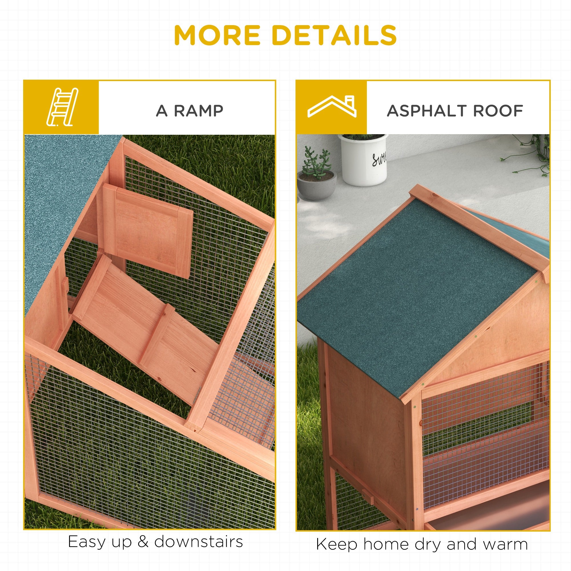 2 Tier Rabbit Hutch Outdoor Bunny House Guinea Pig Cage with Removable Tray, Ramp, Asphalt Roof