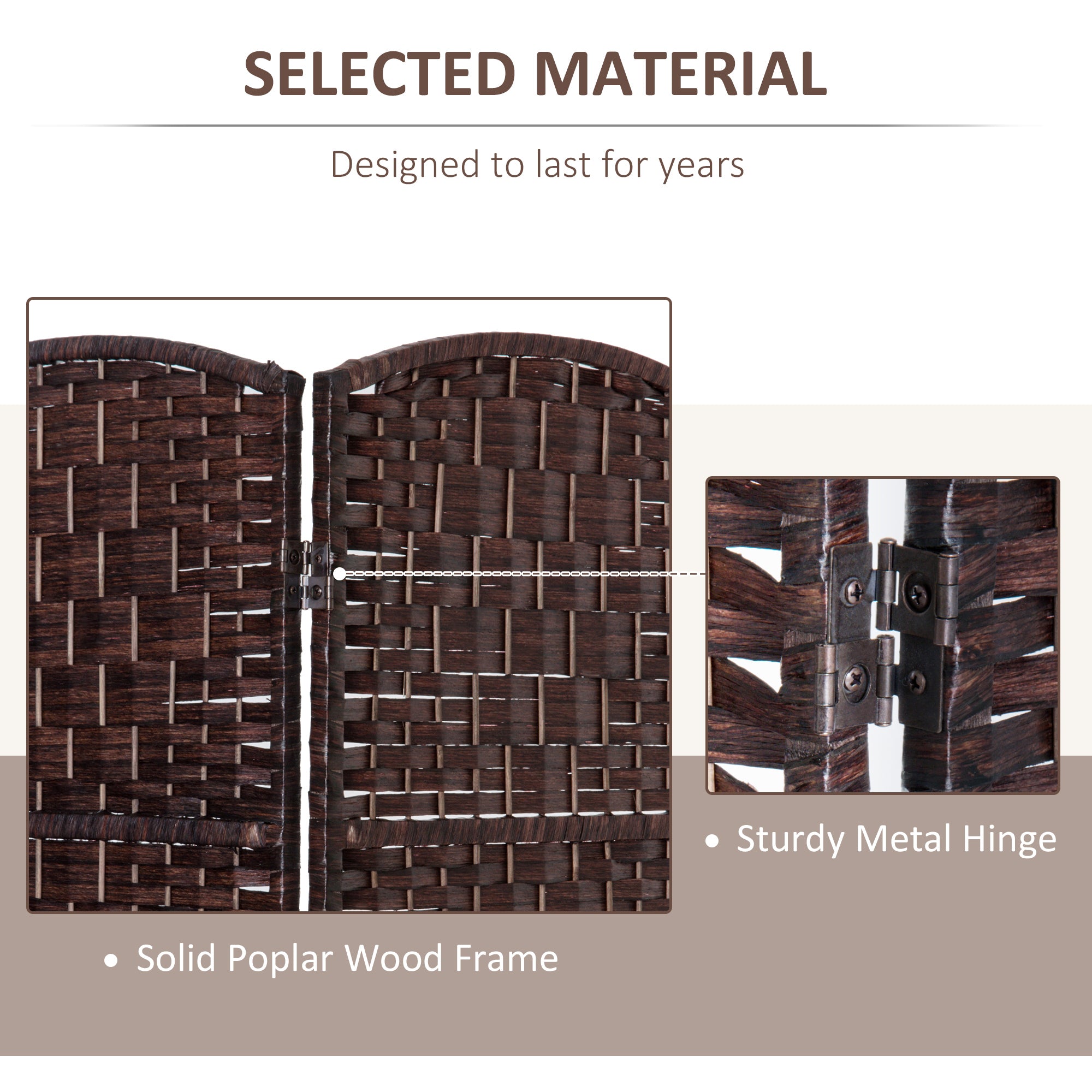 6ft Folding Room Divider, 3 Panel Wall Partition with Wooden Frame for Bedroom, Home Office, Brown