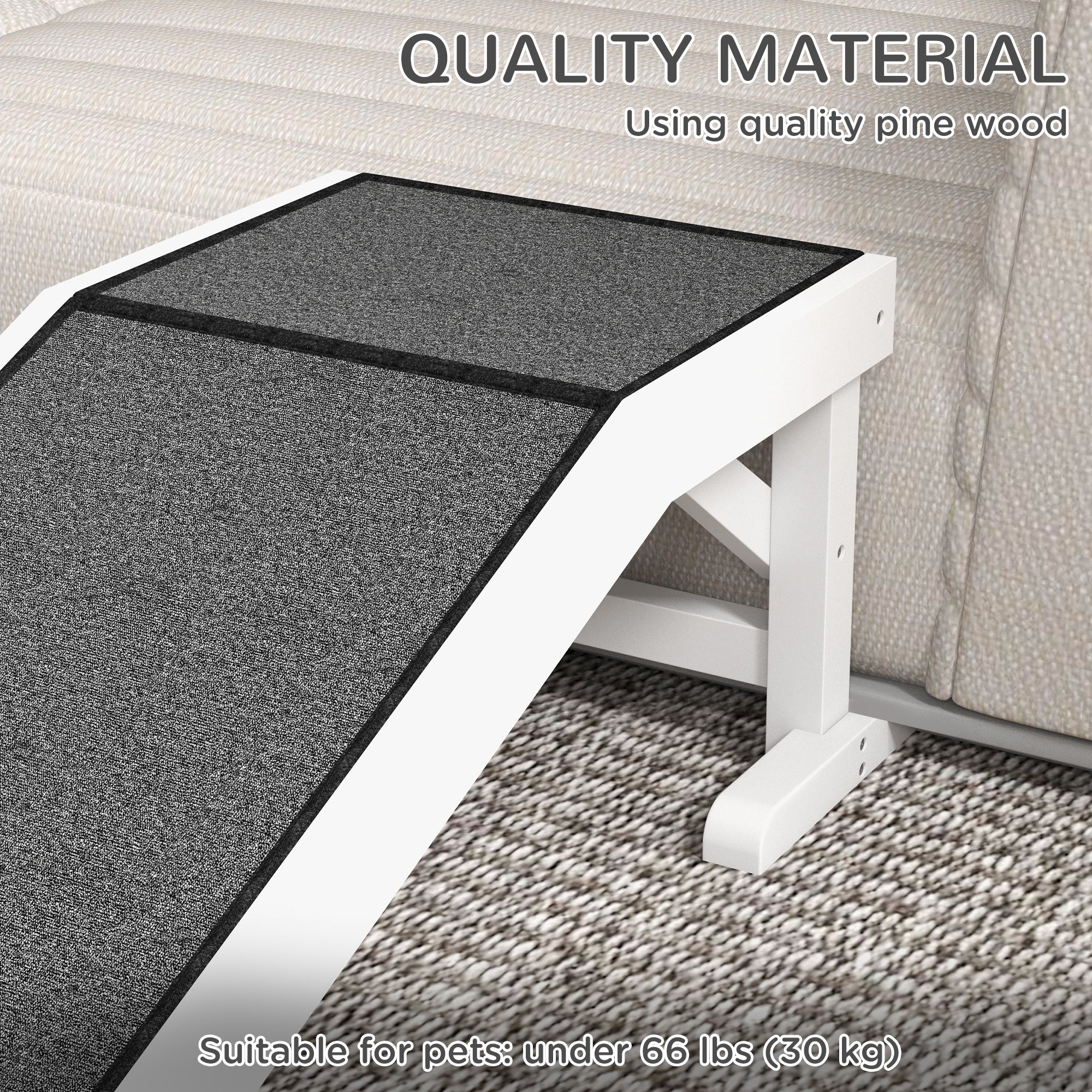 Rampe pour animaux, marches de lit pour chiens et chats avec moquette antidérapante, 49"L x 16"W x 14"H, blanc gris
