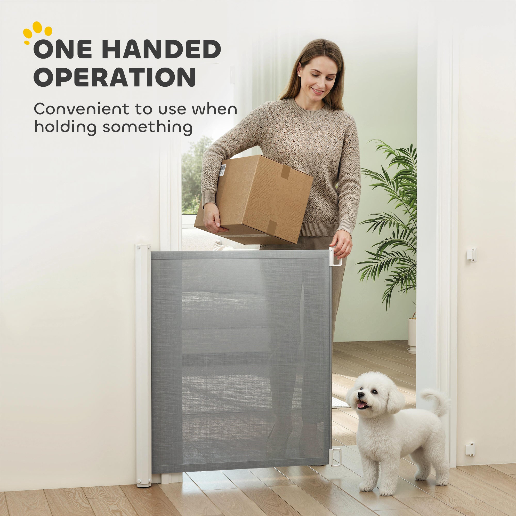 Barrière de sécurité rétractable pour animaux, flexible et extensible pour escaliers, portes et couloirs, grise
