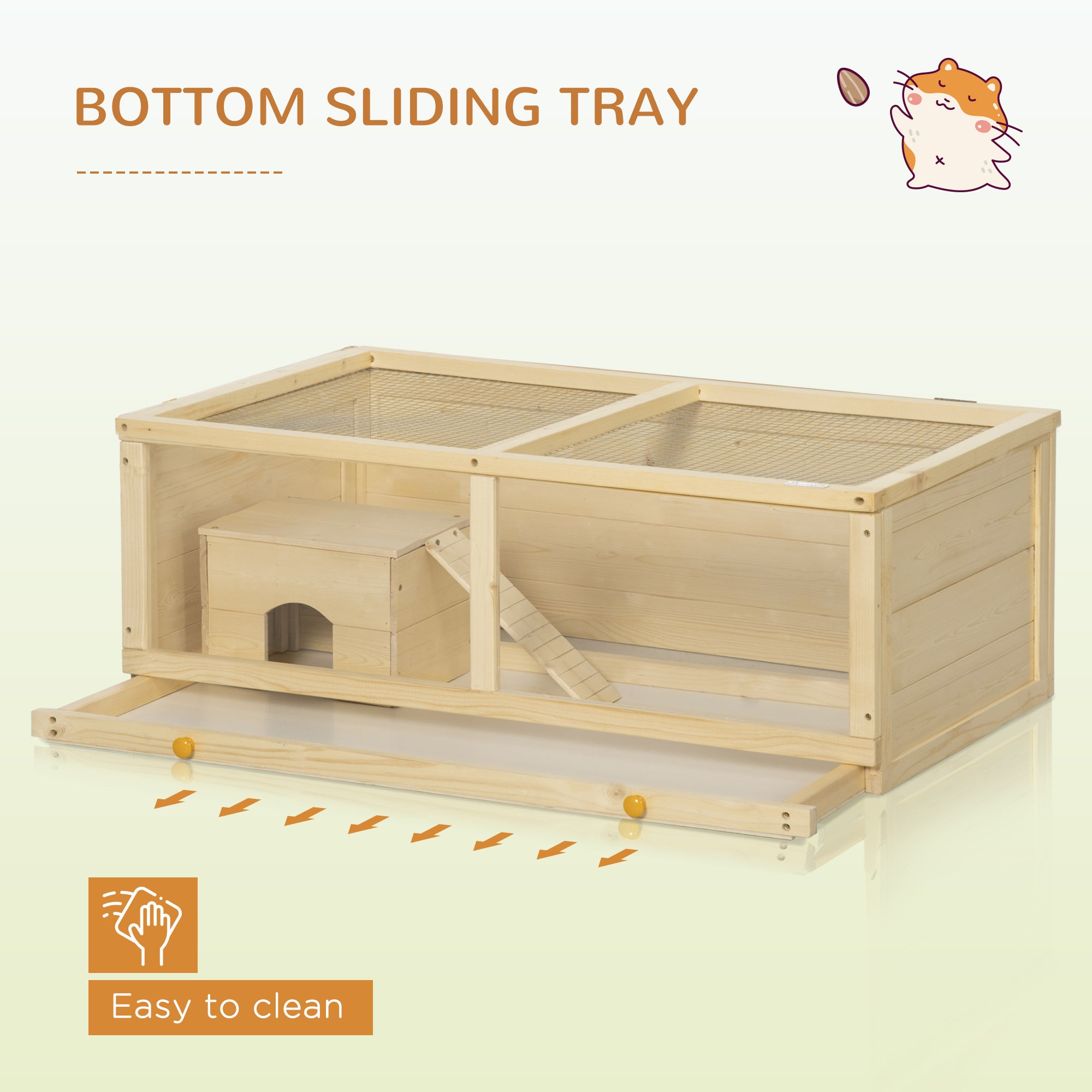 Small Animals Kit Hutch w/ Sliding Tray, Exercise Play House for Dwarf Hamsters, Gerbils, Chinchillas, Natural Wood