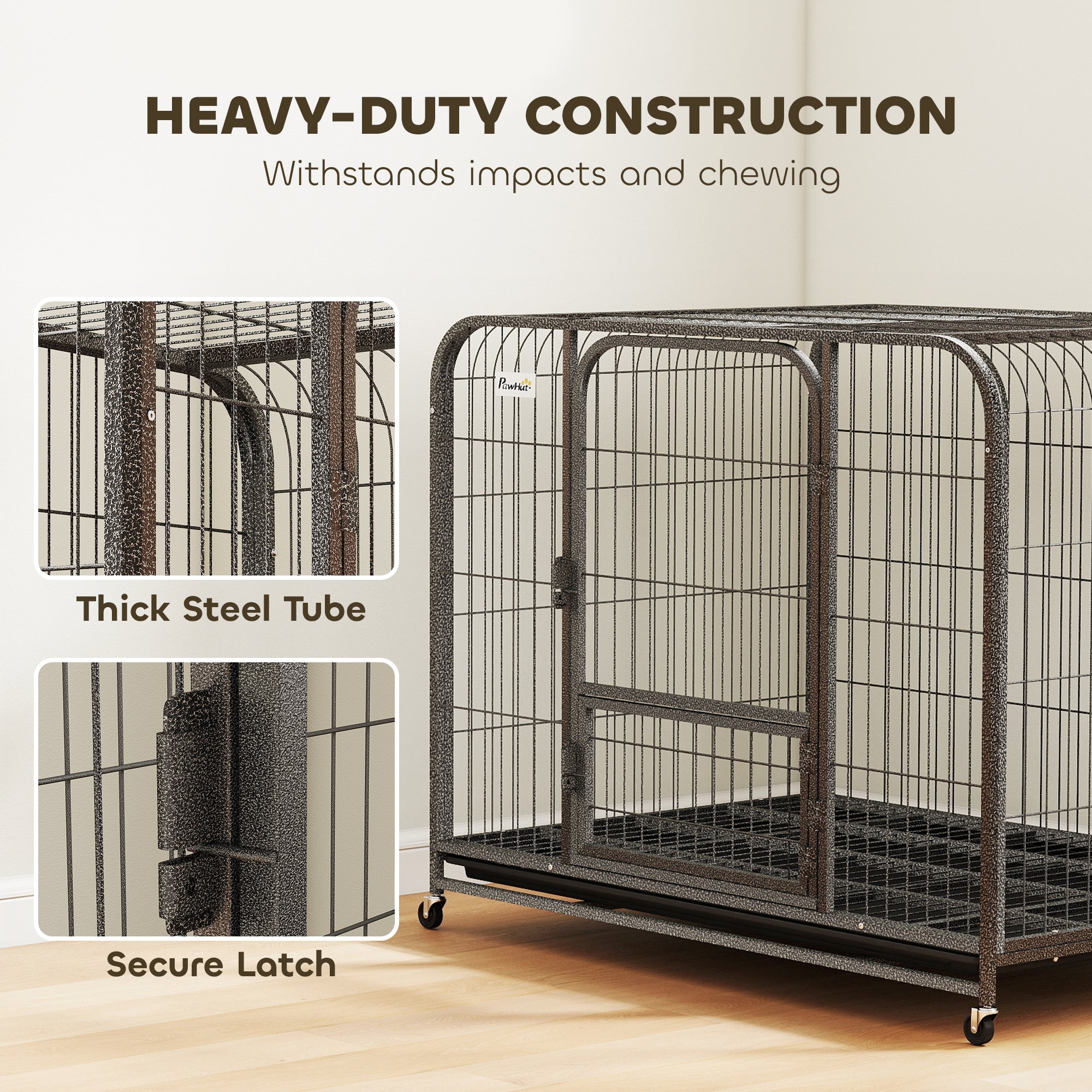 43 Inch Heavy Duty Dog Crate, Extra Large Metal Dog Cage with Lockable Wheels and Removable Tray
