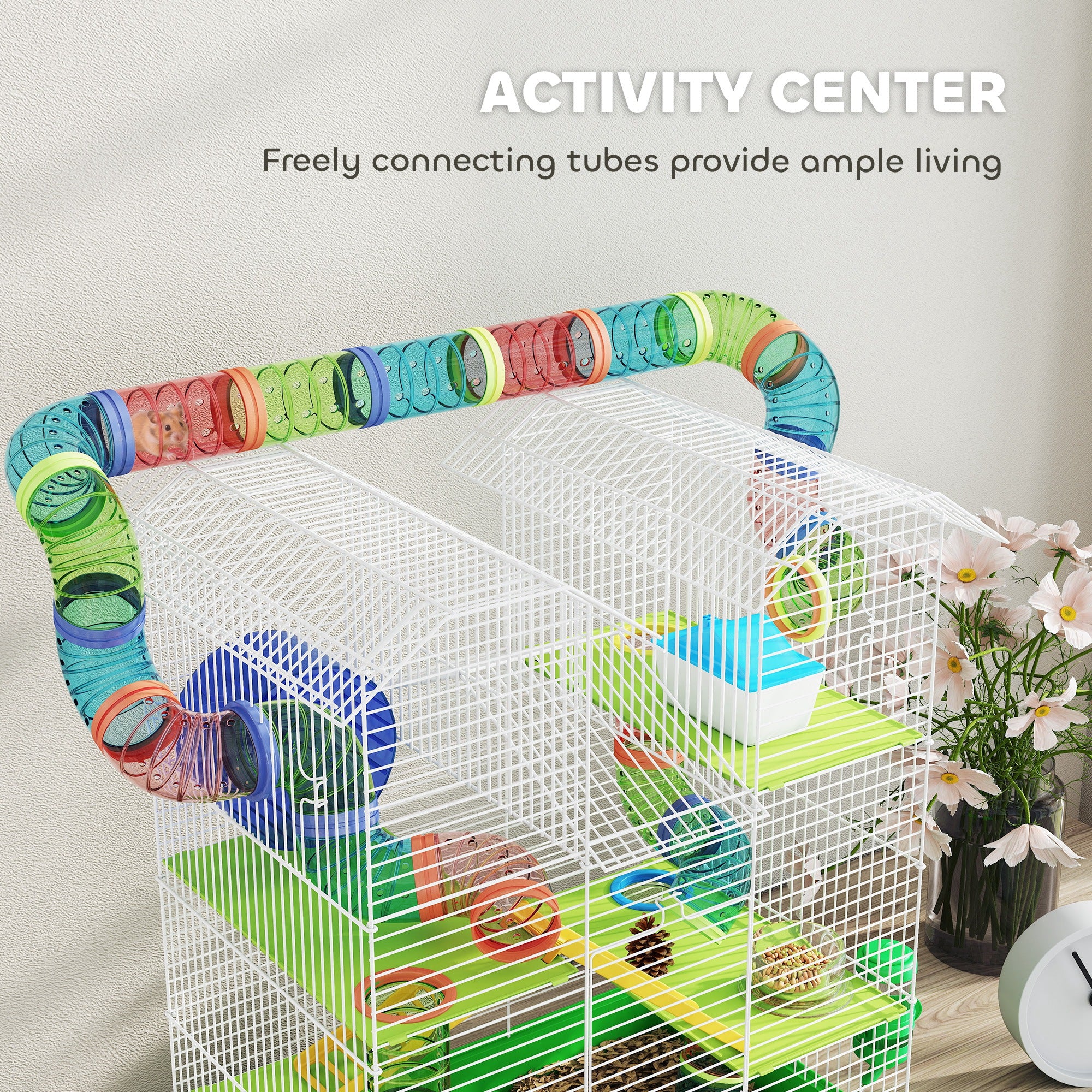 18.5" Hamster Cage, 5 Tiers Small Animal House with Tunnel Tube System, Exercise Wheel, Water Bottle, Green