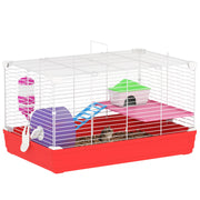 Cage pour hamster de 18.5'' avec roue d’exercice et gamelles-biberon, maison et habitats pour rats, conception à 2 étages, rouge