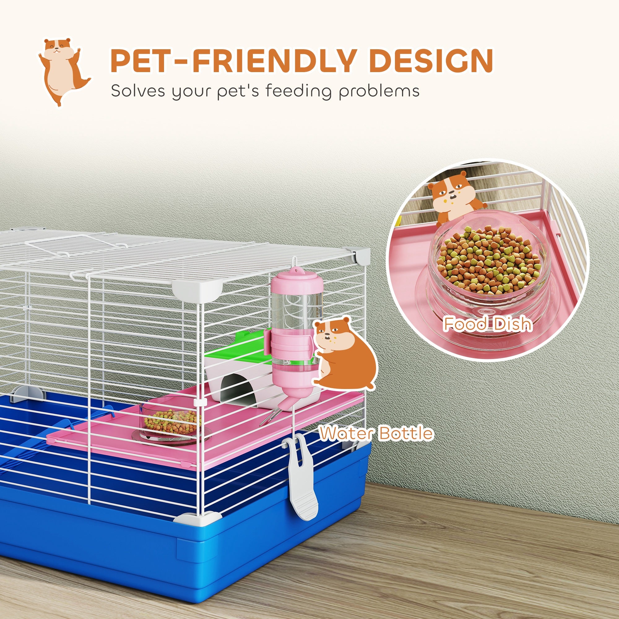18.5" Hamster Cage with Exercise Wheel and Water Bottle Dish, Rat House and Habitats 2 Storey Design
