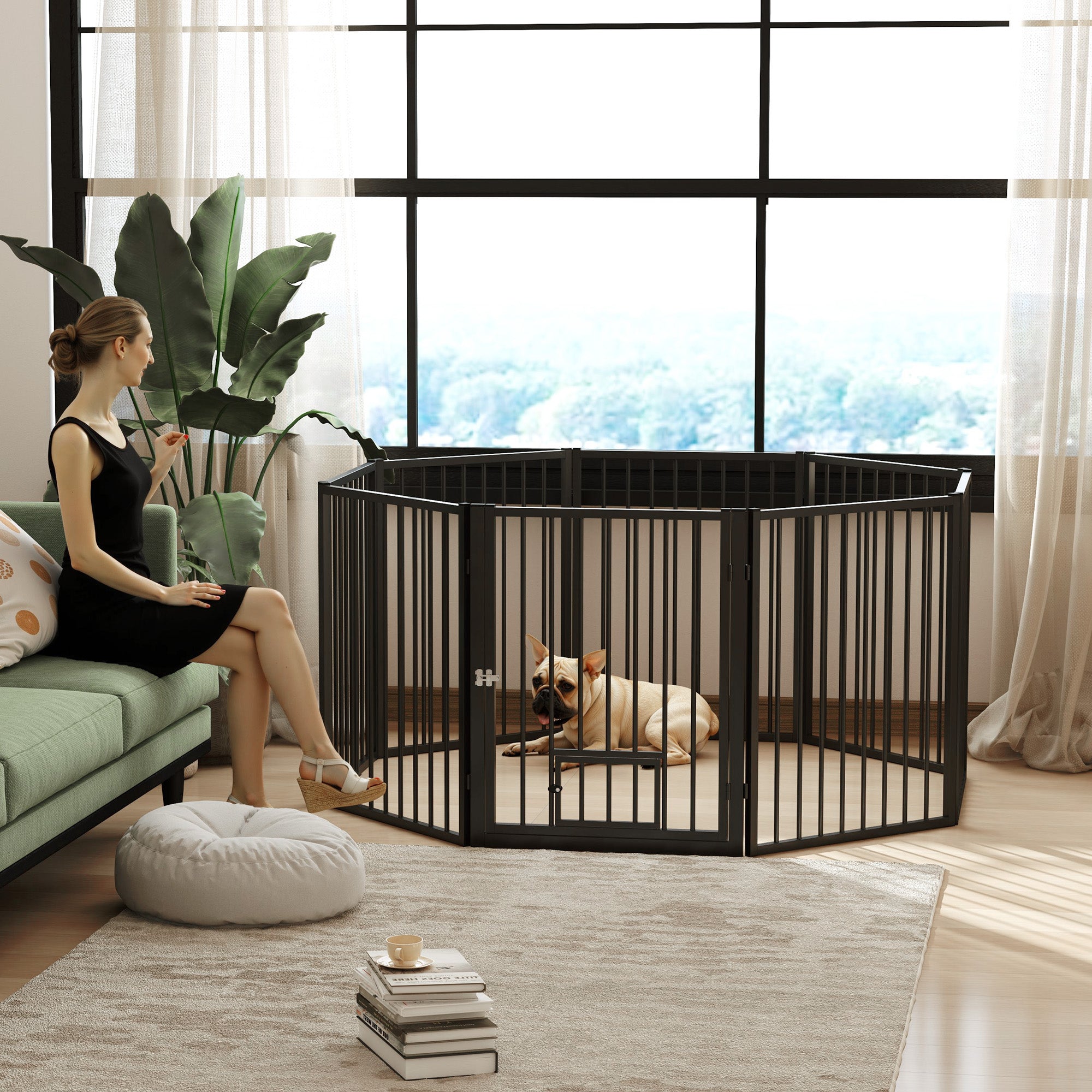 8 Panels Dog Playpen, Foldable Portable Pet Playpen with Door, for Small & Medium Dogs, 30"H