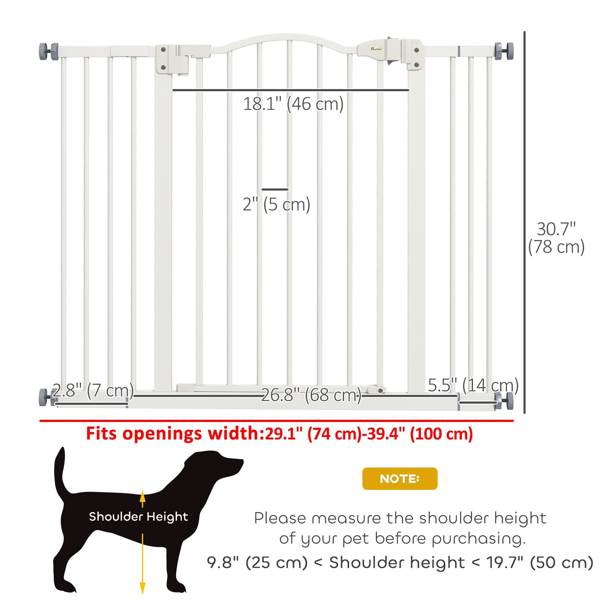 Extra Tall Dog Gate with Door, Pressure Fit, Auto Close, Double Locking for Doorways Hallways Stairs, 29"-39", White