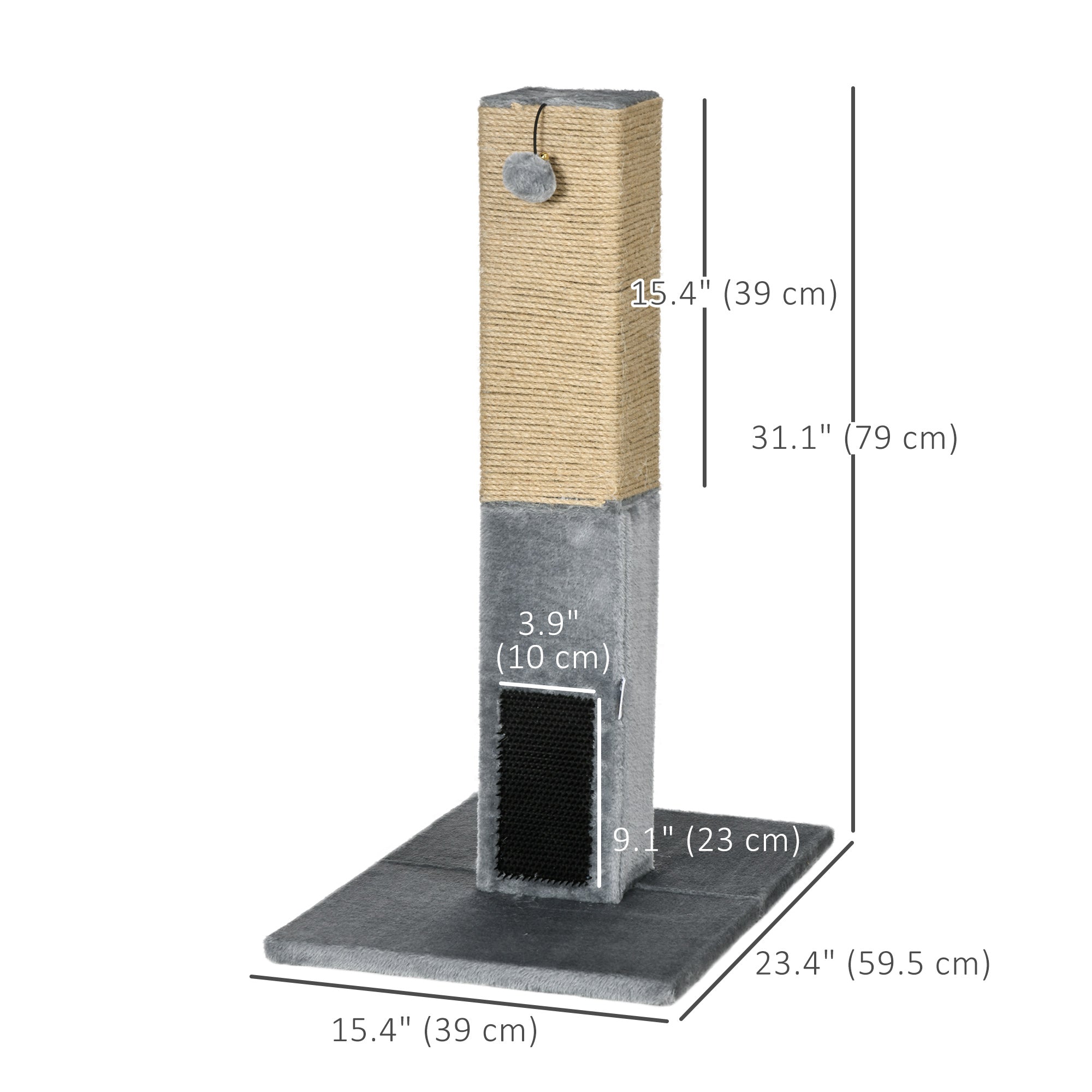 31" Tall Cat Scratching Post for Indoor Cats with Hanging Balls, Grooming Brushes, Stable Base, Grey