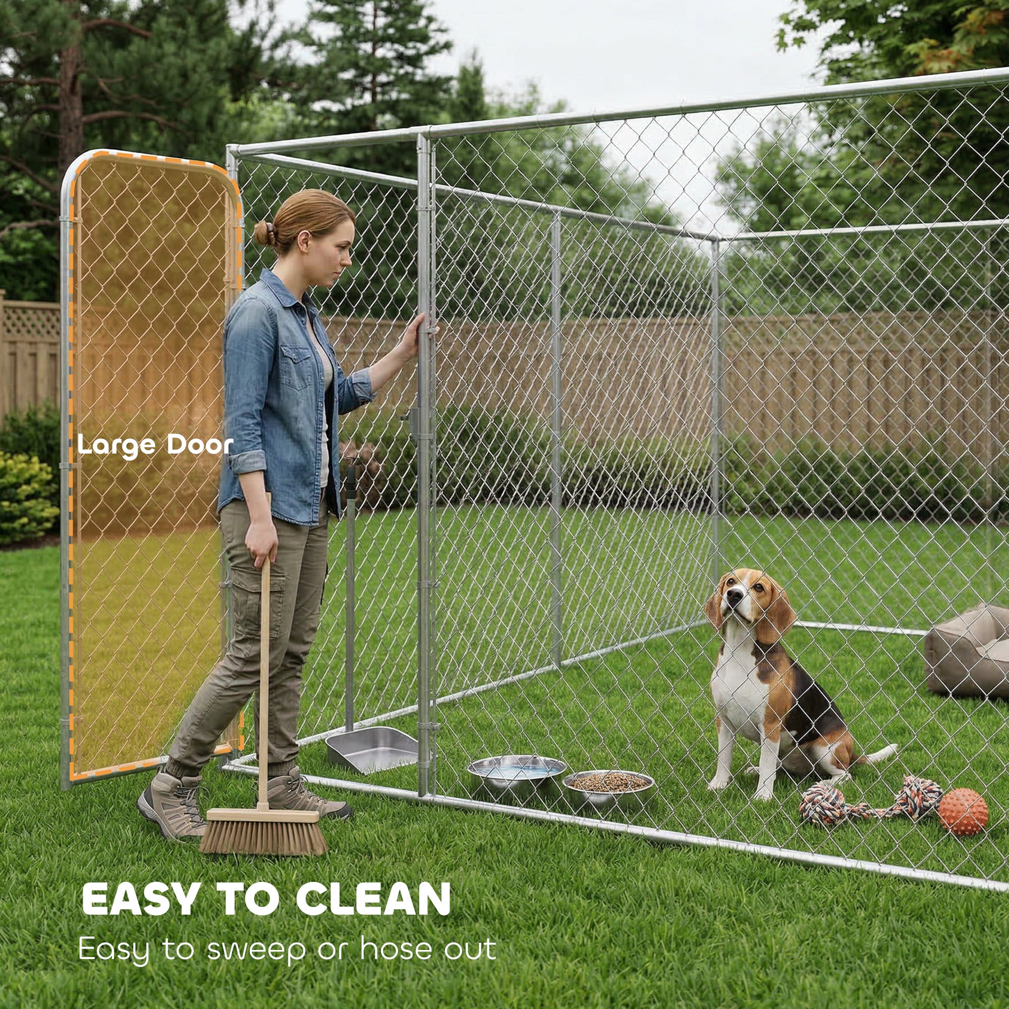 Dog Playpen Outdoor, Walk-in Dog Run Kennel Puppy Exercise Pen Indoor Outdoor with DIY Door and Galvanized Steel Frame