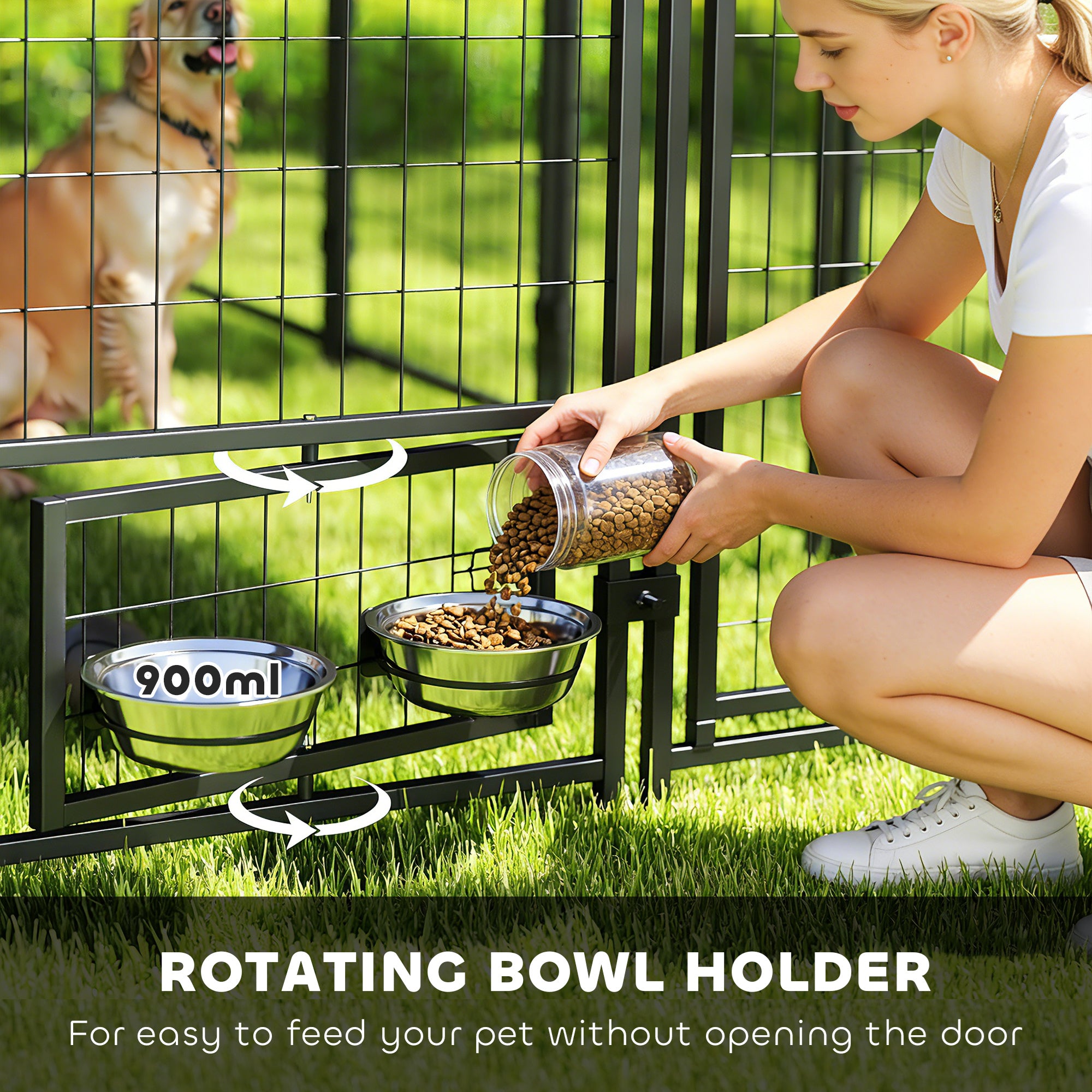 8' x 4' x 6' Outdoor Dog Kennel, Dog Kennel Outside Run with 360° Rotating Bowls, Waterproof & UV Resistant Cover Green