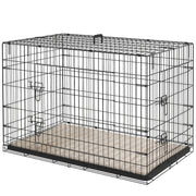 42" Dog Crate with 2 Doors, Folding Metal Dog Cage with Soft Cushion, Removable Tray, Handle, for Small Dogs, Black