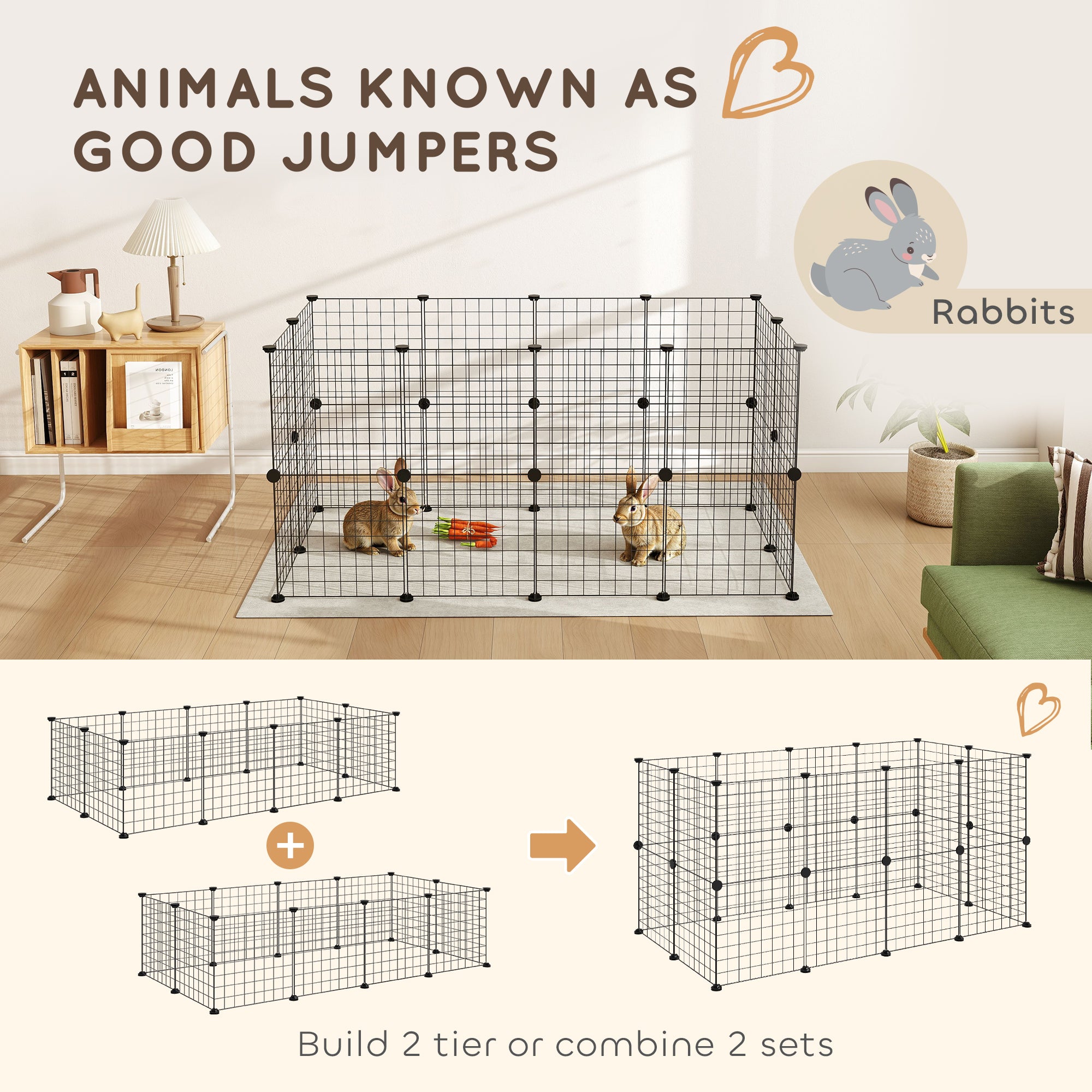 Pet Playpen, DIY Cage House for Small Animals, Guinea Pigs, Hedgehogs, Black