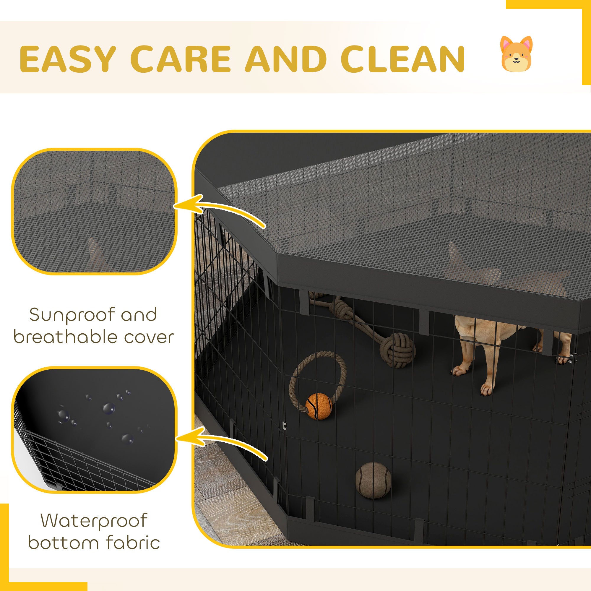 8 Panels Foldable Dog Playpen with Bottom Pad & Top Cover, 30" High