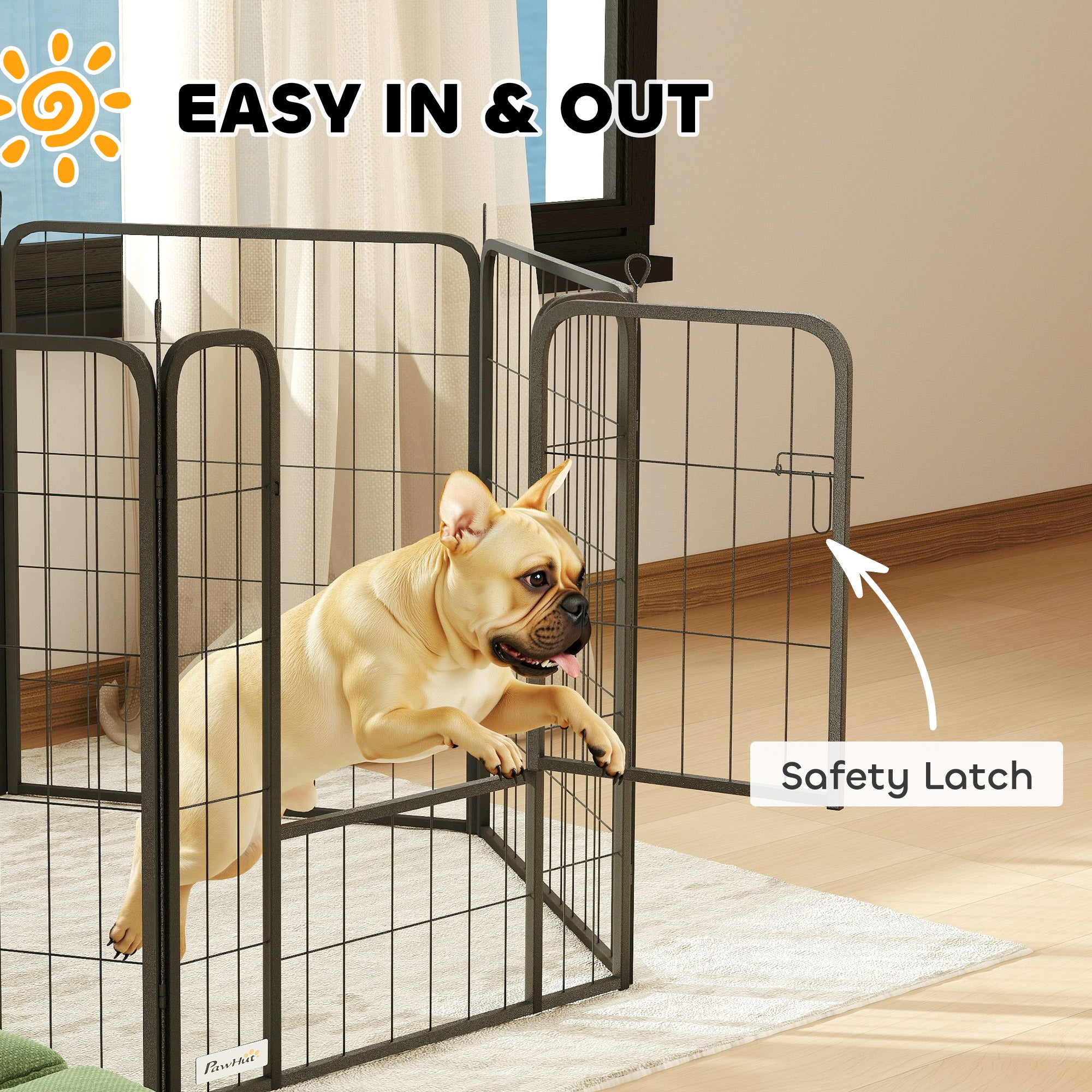 Parc pour chien de 31.5" intérieur et extérieur, parc portable pliable à 8 panneaux avec porte et sangle pour chiens de taille moyenne