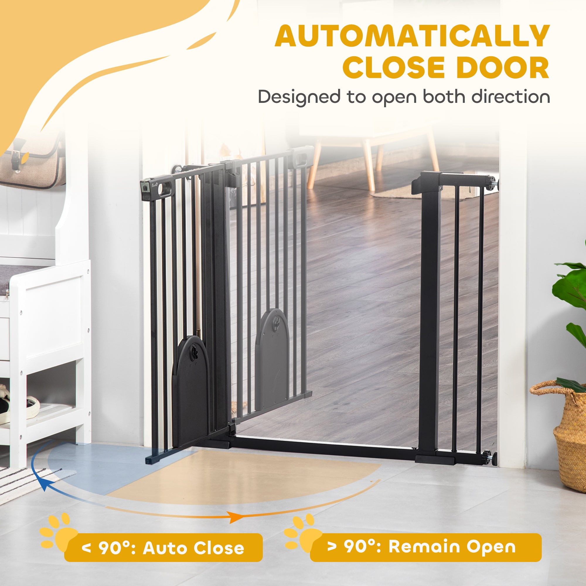 Barrière de sécurité extra-large pour animaux de 30"-41" avec petite porte, barrière pour chiens de 30"H avec portillon de sécurité, fixation par pression pour escaliers, noire