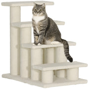Escalier pour animaux à 4 marches de 23.5", meuble avec griffoir pour chiens et chats, blanc crème
