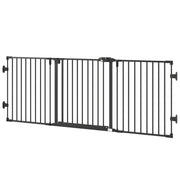 Barrière pliable pour chien avec portillon, barrière métallique pour animaux à 3 panneaux pour escaliers, passages de porte et cheminées, fermeture automatique, noire