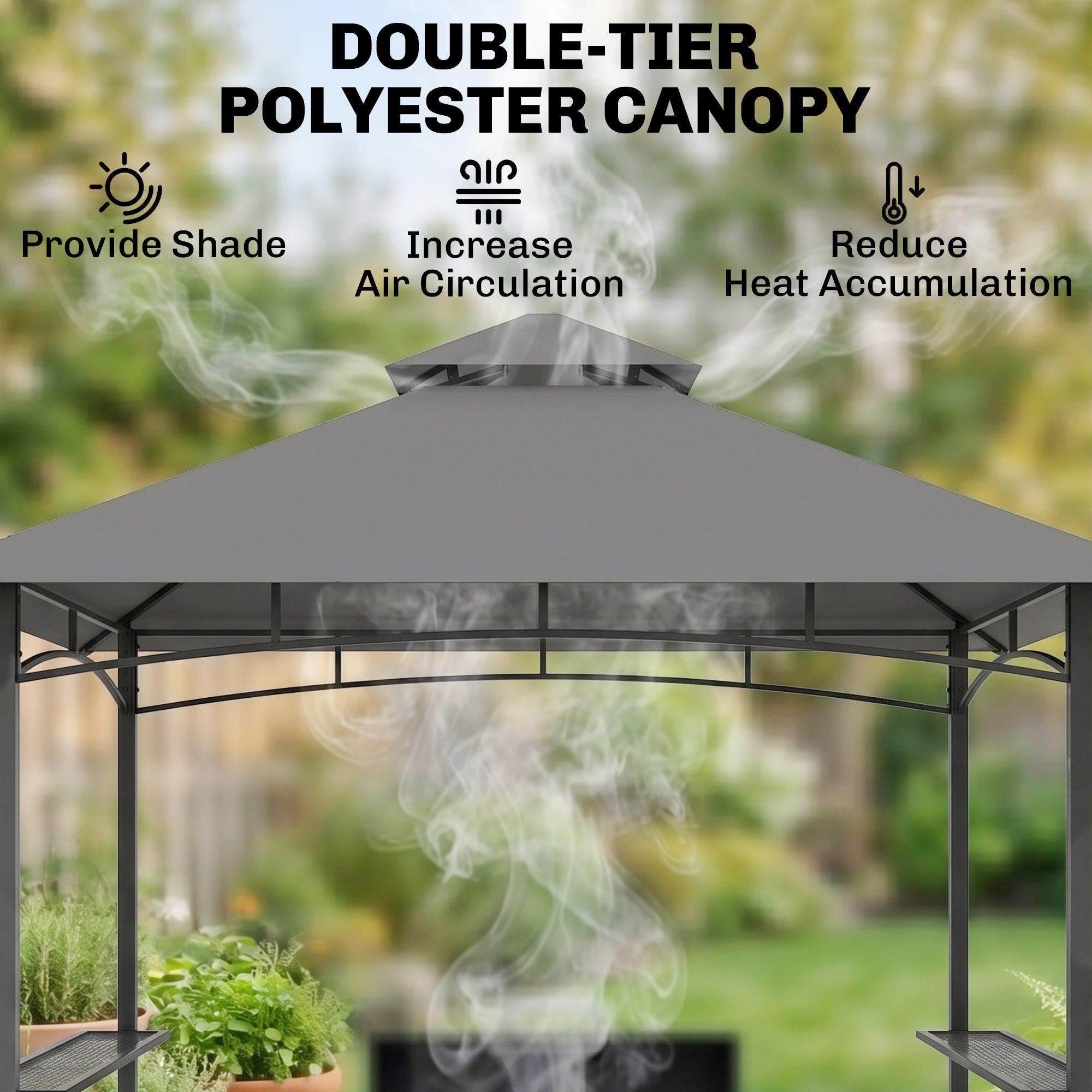8' x 5' BBQ Grill Gazebo - Double Tiered Canopy, Grey