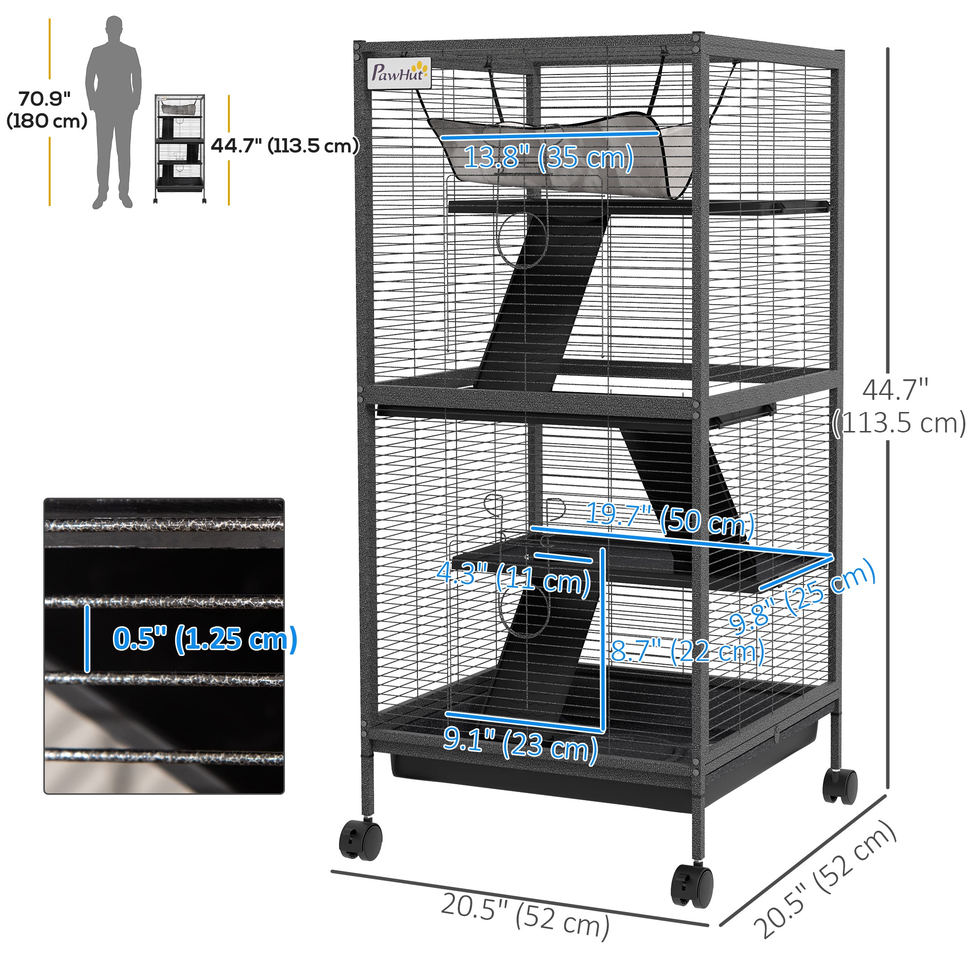 Petite cage en acier noire pour furet, chinchilla, chaton et lapin
