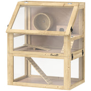 Wooden Hamster Cage, 3 Tier Gerbil Cage with Deep Bottom, Hut, Seesaw, Exercise Wheel, Ramps, 24" x 16" x 29.5"