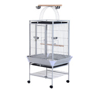 63" Large Bird Parrot Cage Stand Finch Feeder Play Top House Perch Bowl Wheels, Silver