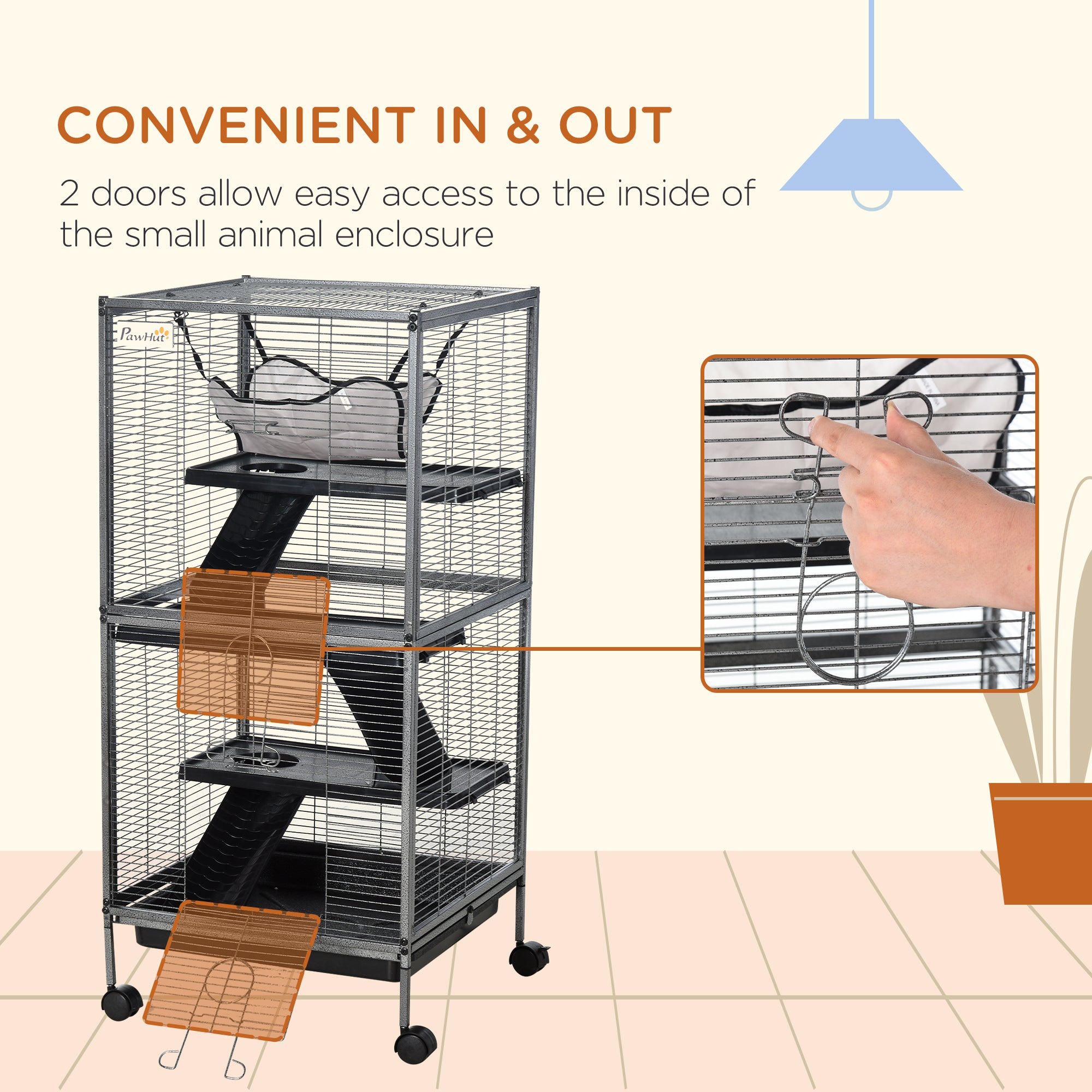 4-Tier Rolling Small Animal Cage, Deluxe Ferret Cage for Mink Chinchilla Kitten Rabbit