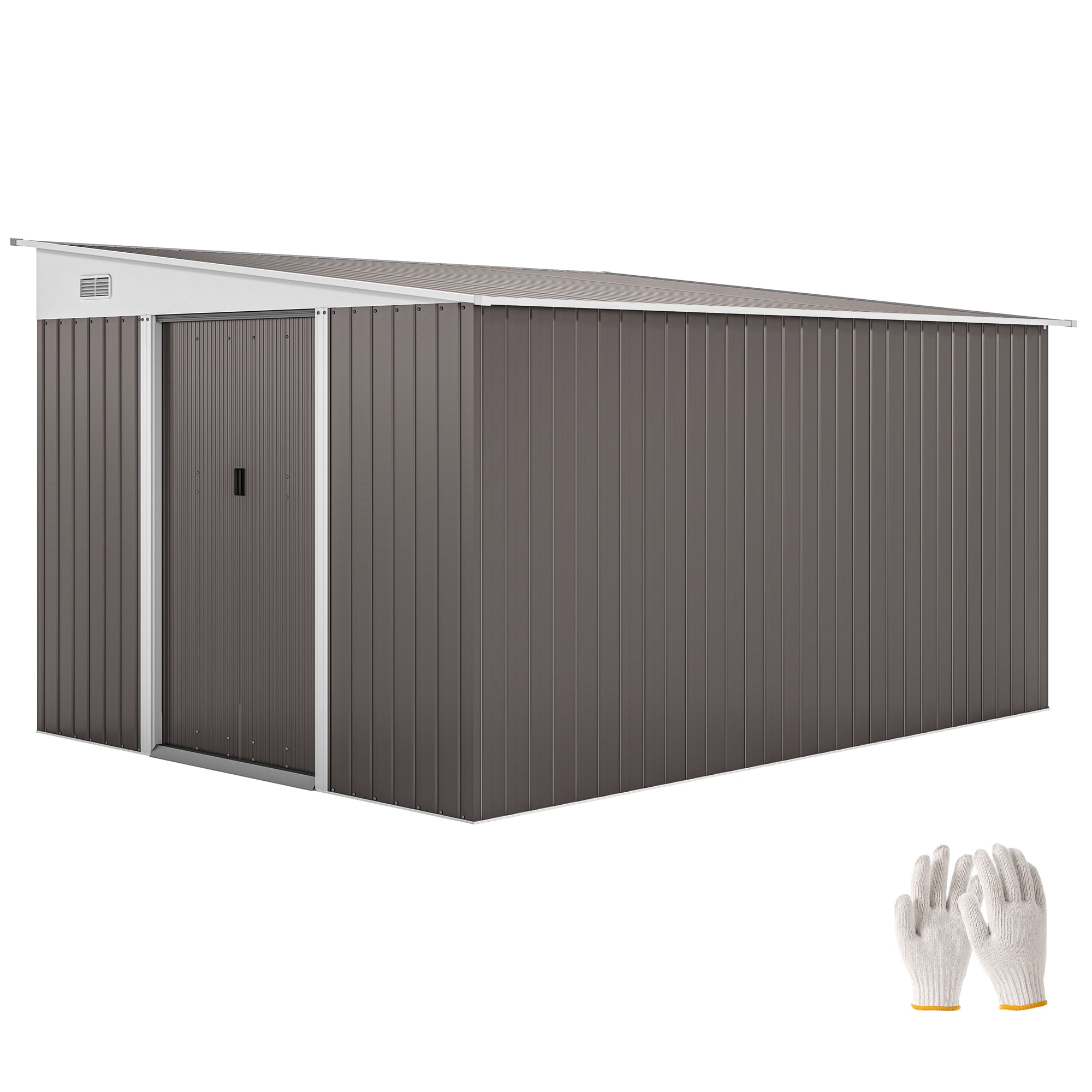 Abri de jardin en acier 11' x 9' - Maison de rangement extérieure grise pour outils