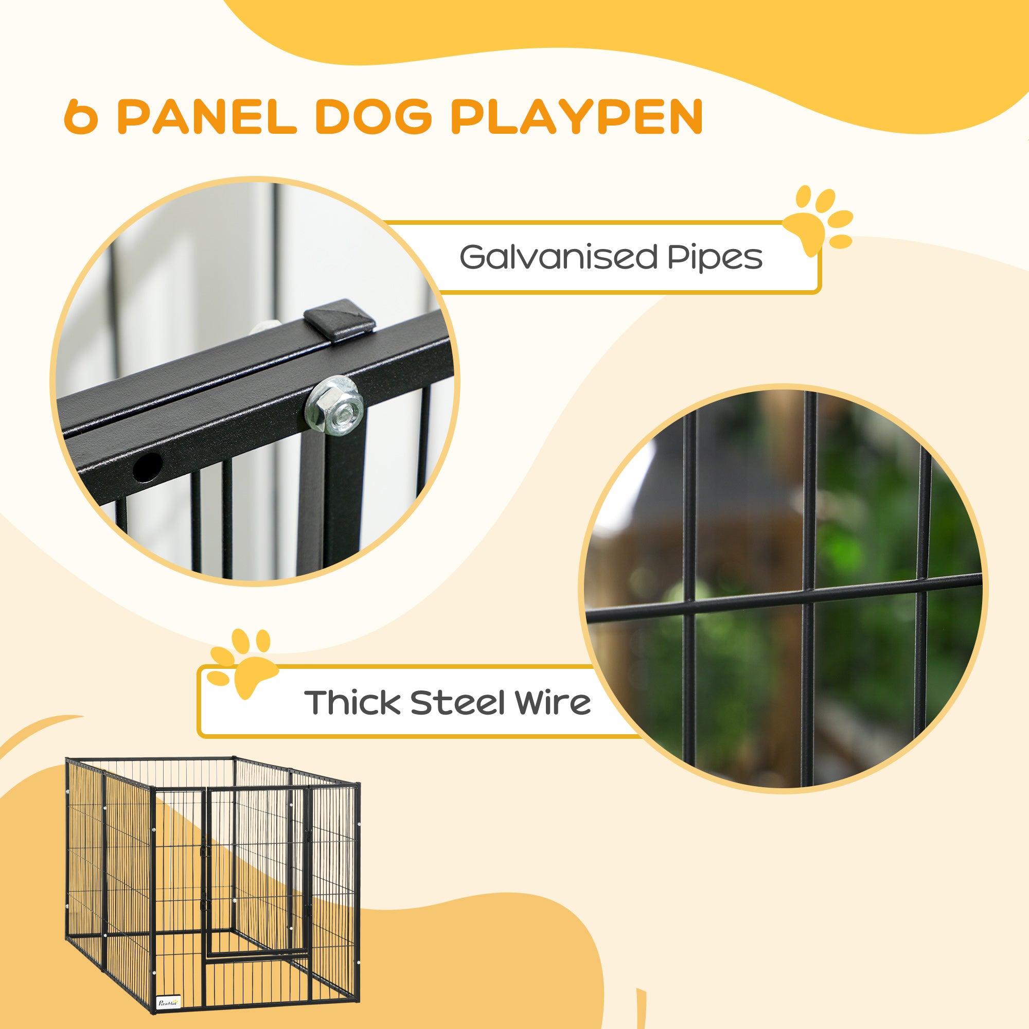 Parc pour chien à 6 panneaux de 32,5" – 59" x 32", parc robuste pour animaux, pour l’intérieur et l’extérieur, petits et moyens chiens