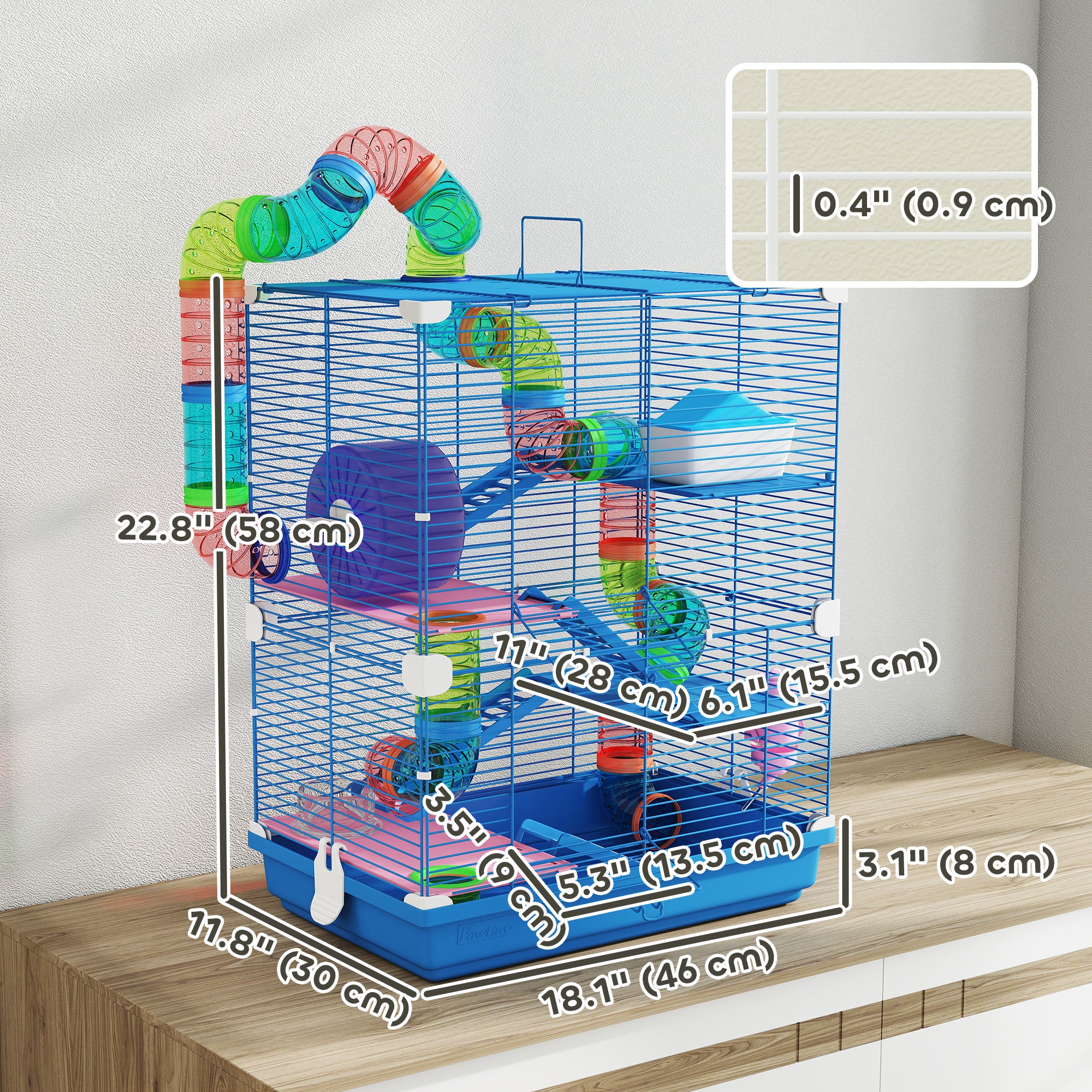 5 Tiers Hamster Cage Portable with Exercise Wheels Play Tube Water Bottle Dishes House Ladder for Gerbils, Dark Blue