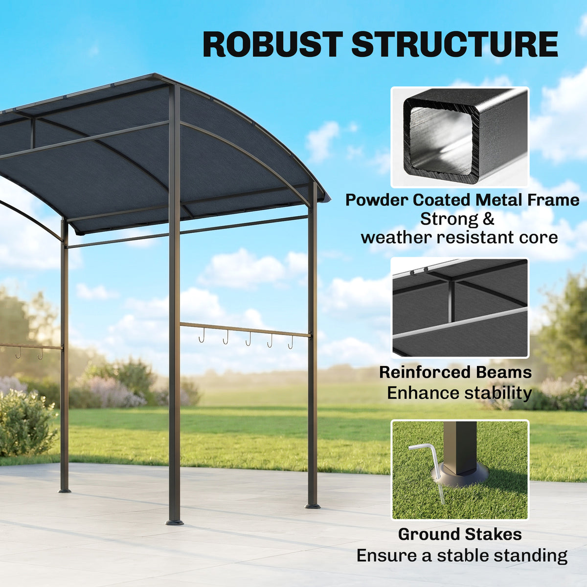 7' x 5' BBQ Grill Gazebo - Grey Steel Frame Canopy