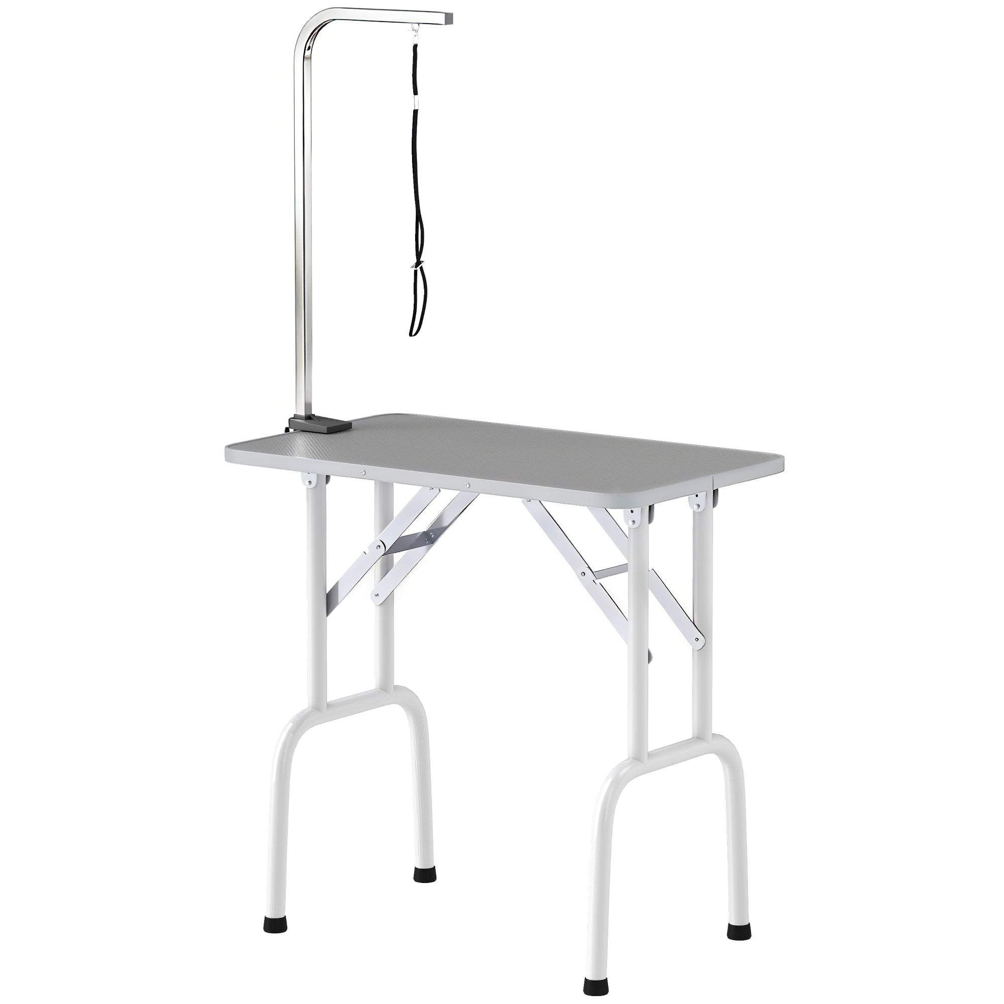 Foldable Pet Grooming Table for Dogs Cats with Adjustable Arm, Non-slip Surface, Grey