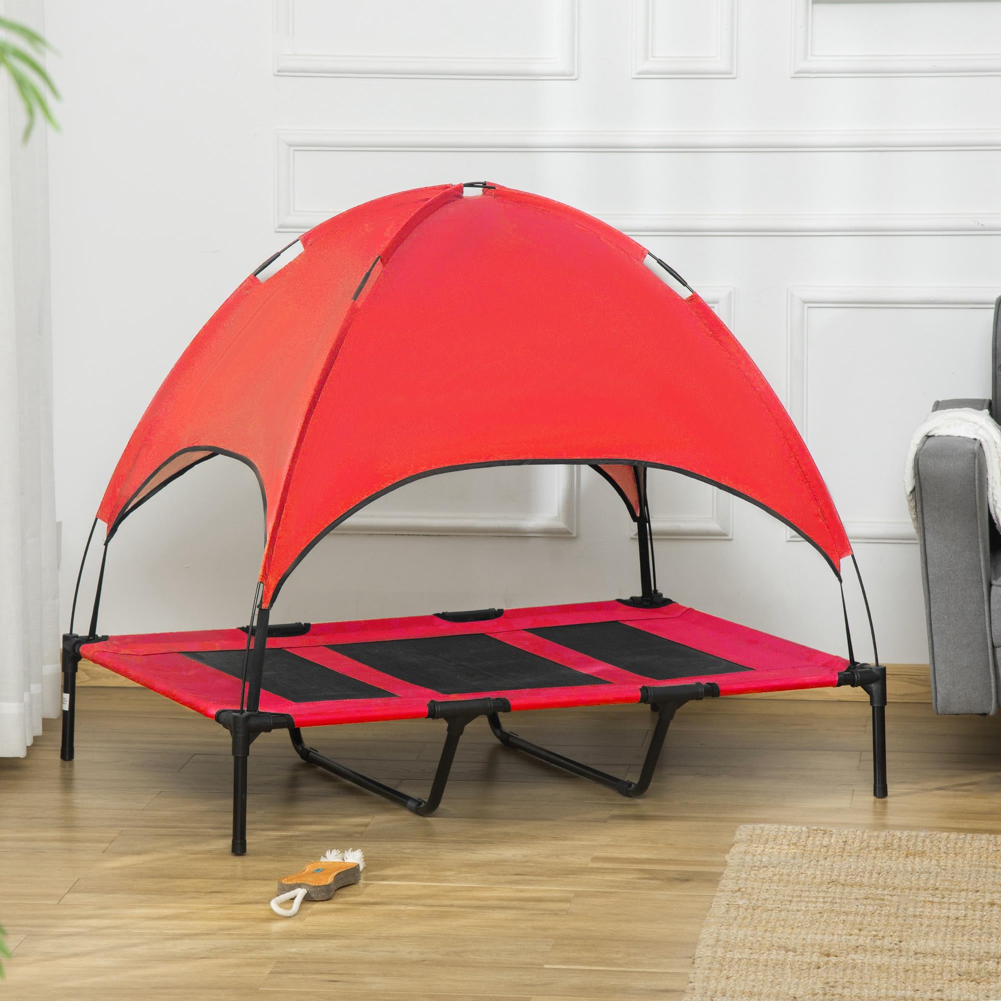 Elevated Pet Bed Dog Cot Portable Outdoor&Indoor Cot Tent Canopy Shelter Instant Red