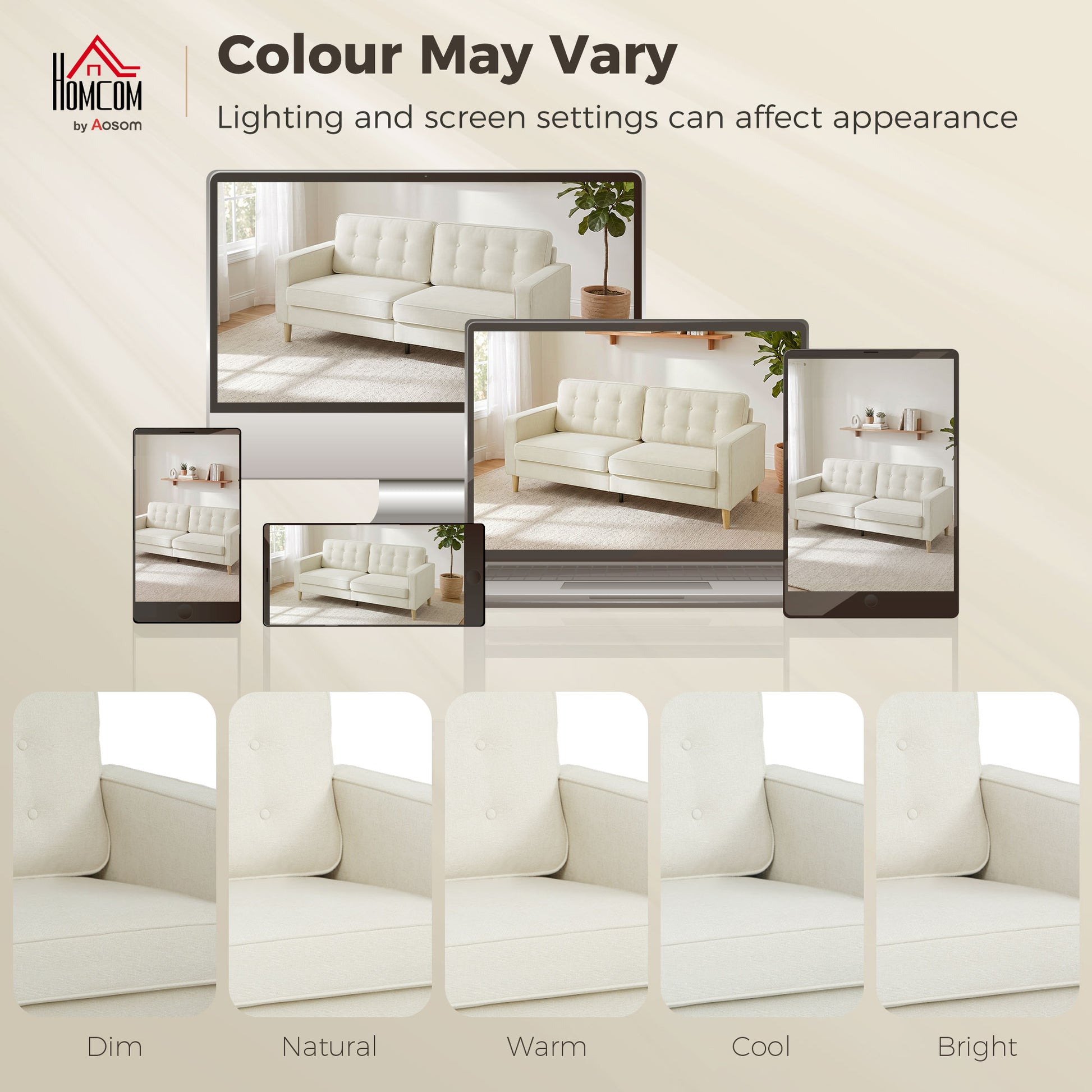 3 Seater Sofa Upholstered with Padded Cushion Modern Button Tufted Couch with Wood Legs, Cream White-Home Furnishings > Living Room Furniture > Sofas & Reclining Chairs > 3-Seater Sofas-DECOROLALA
