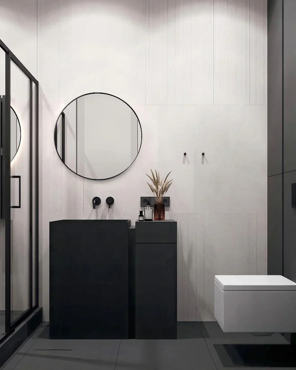 28" Round Edge Mirror - Black Aluminum Framed
