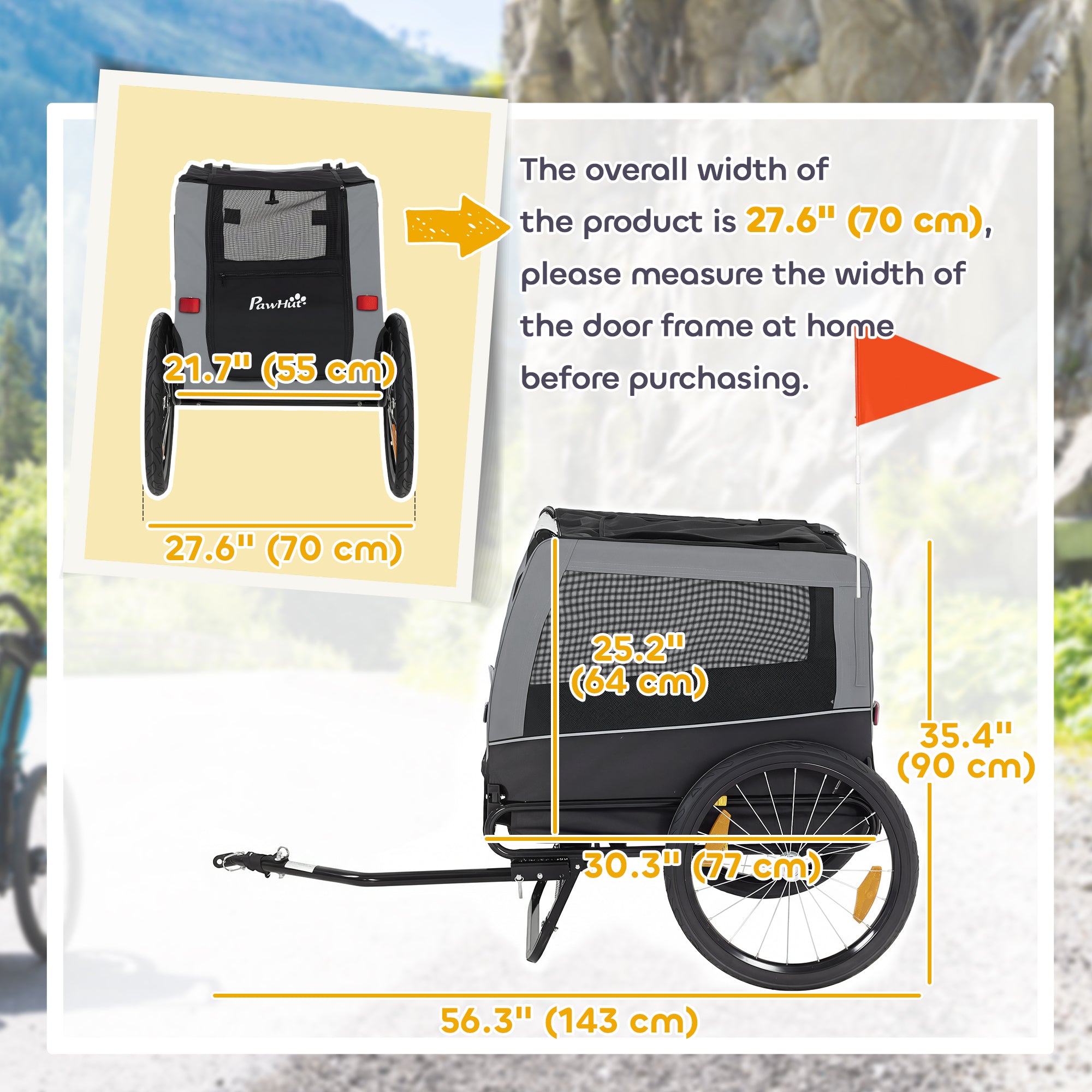 Dog Bike Trailer, Pet Cart Bicycle Carrier with Support Feet, Large Wheels, 2 Doors