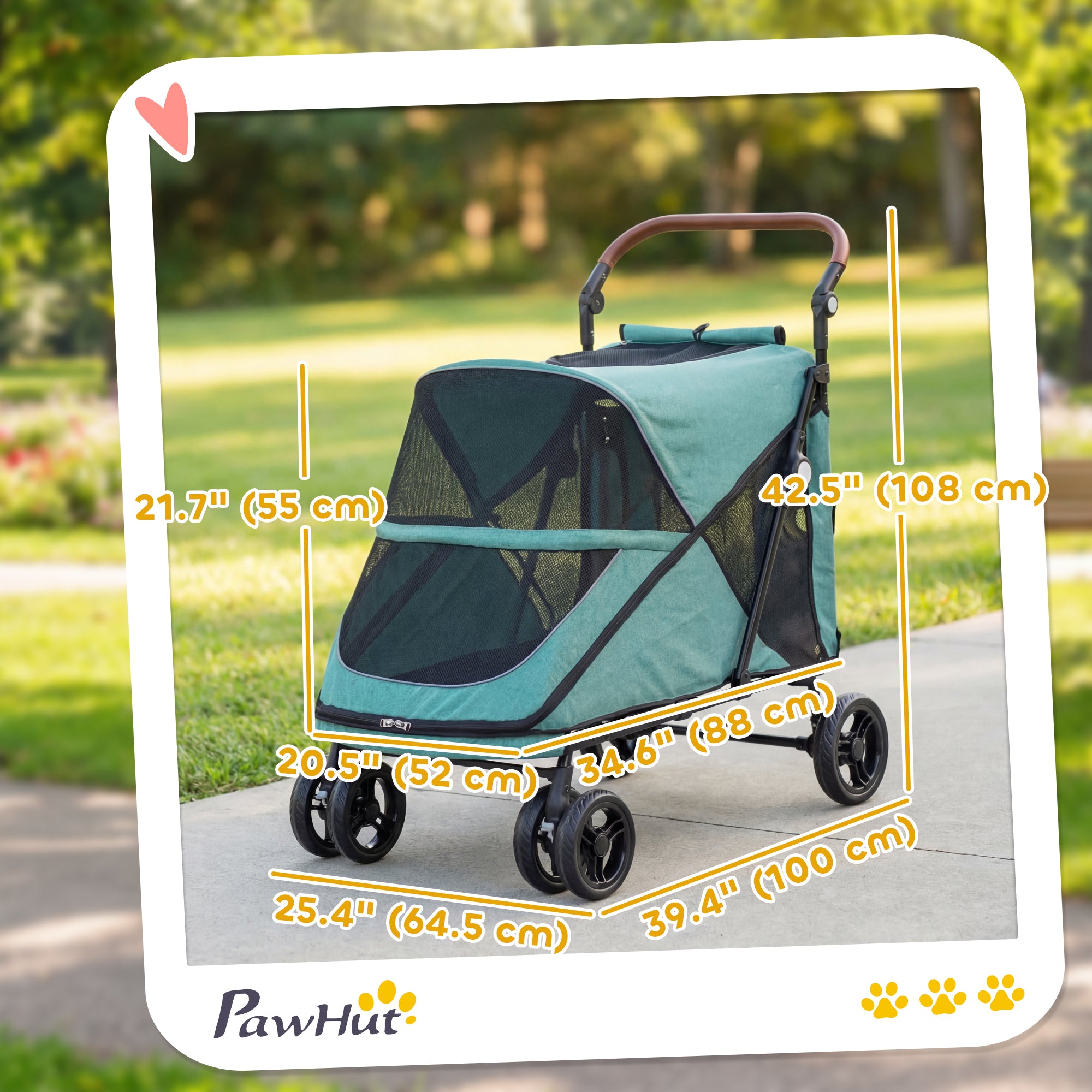 Poussette pour chien pliable facilement, pour grands chiens jusqu’à 66 lb, avec suspension à 4 roues, frein à une pédale et coloris turquoise