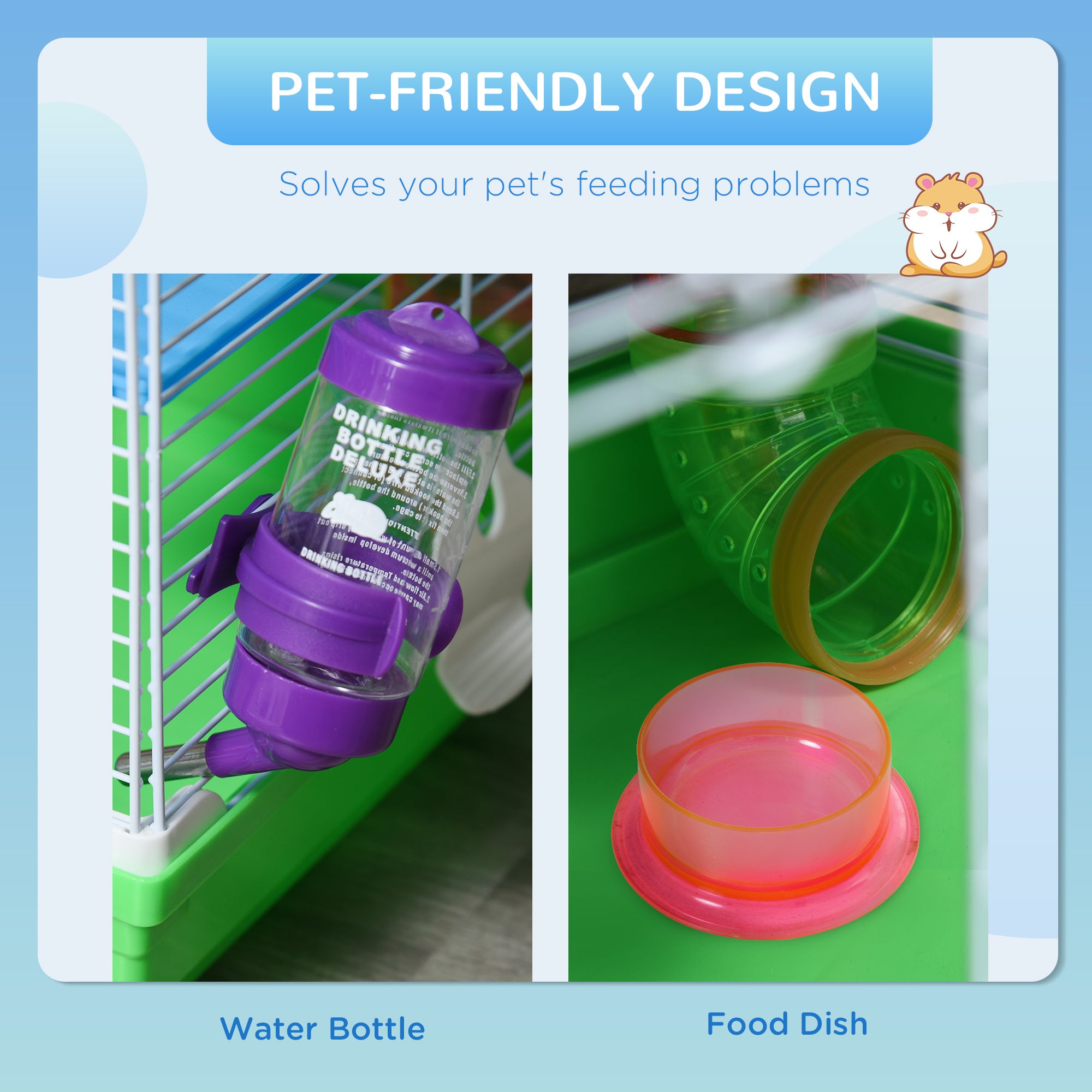 5 Tiers Hamster Cage Portable with Exercise Wheels Play Tube Water Bottle Dishes House Ladder for Gerbils, Green