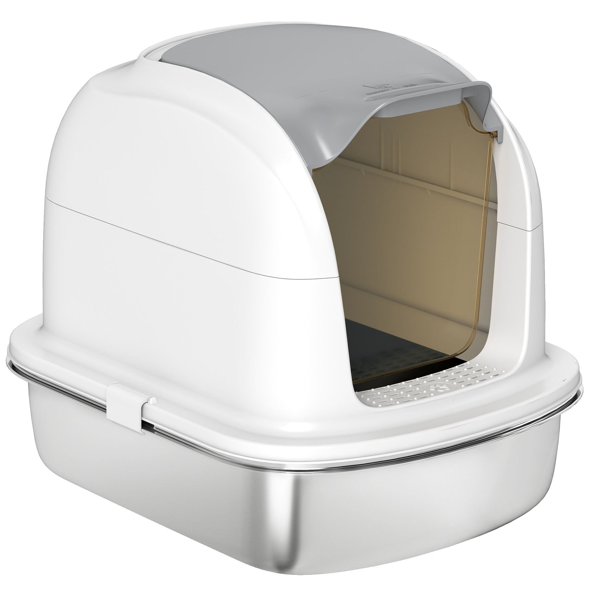 Large Stainless Steel Cat Litter Box with Lid, Enclosed Cat Litter Box with Flip Cover, Scoop
