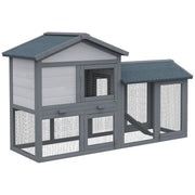 Clapier en bois pour lapin, cage extérieure pour petit animal, toit en asphalte avec rampe et enclos extérieur, gris foncé