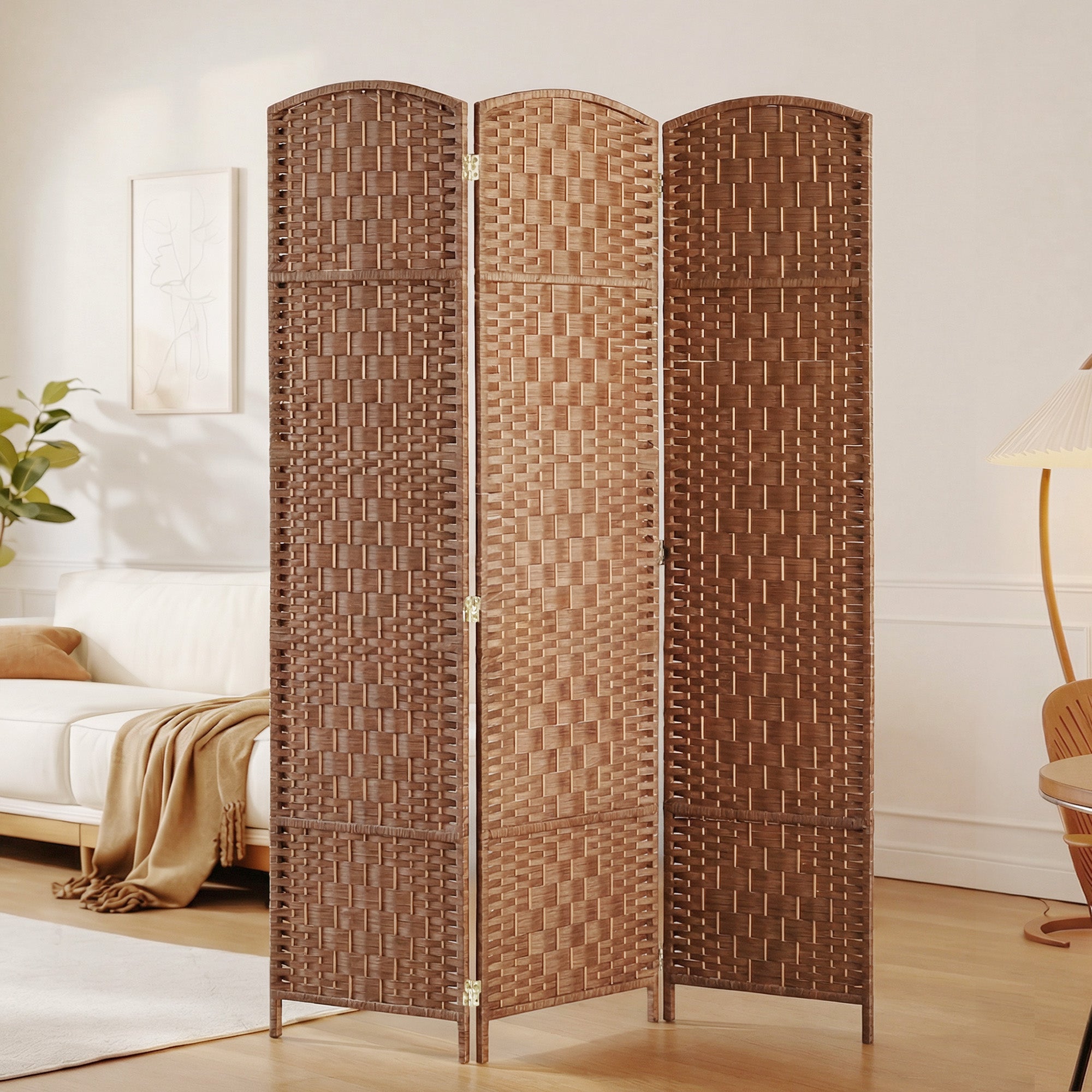 6ft Folding Room Divider, 3 Panel Wall Partition with Wooden Frame for Bedroom, Home Office, Natural
