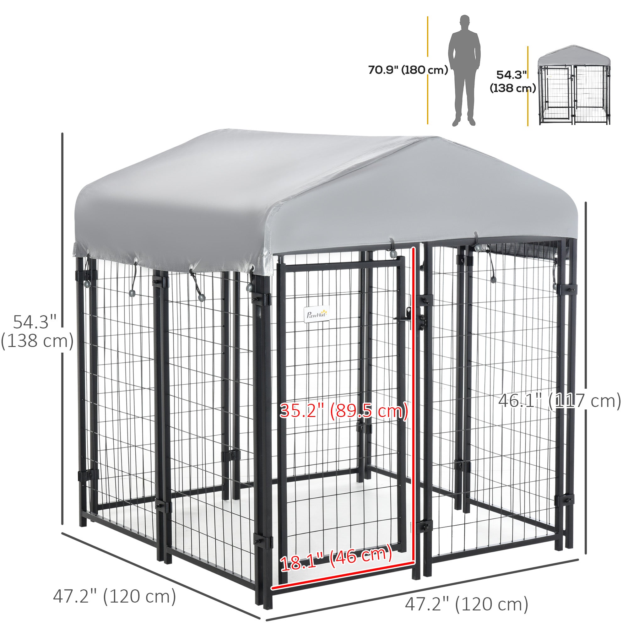 Chenil extérieur pour chien avec couverture étanche résistante aux UV, 4 x 4 x 4,5 pi