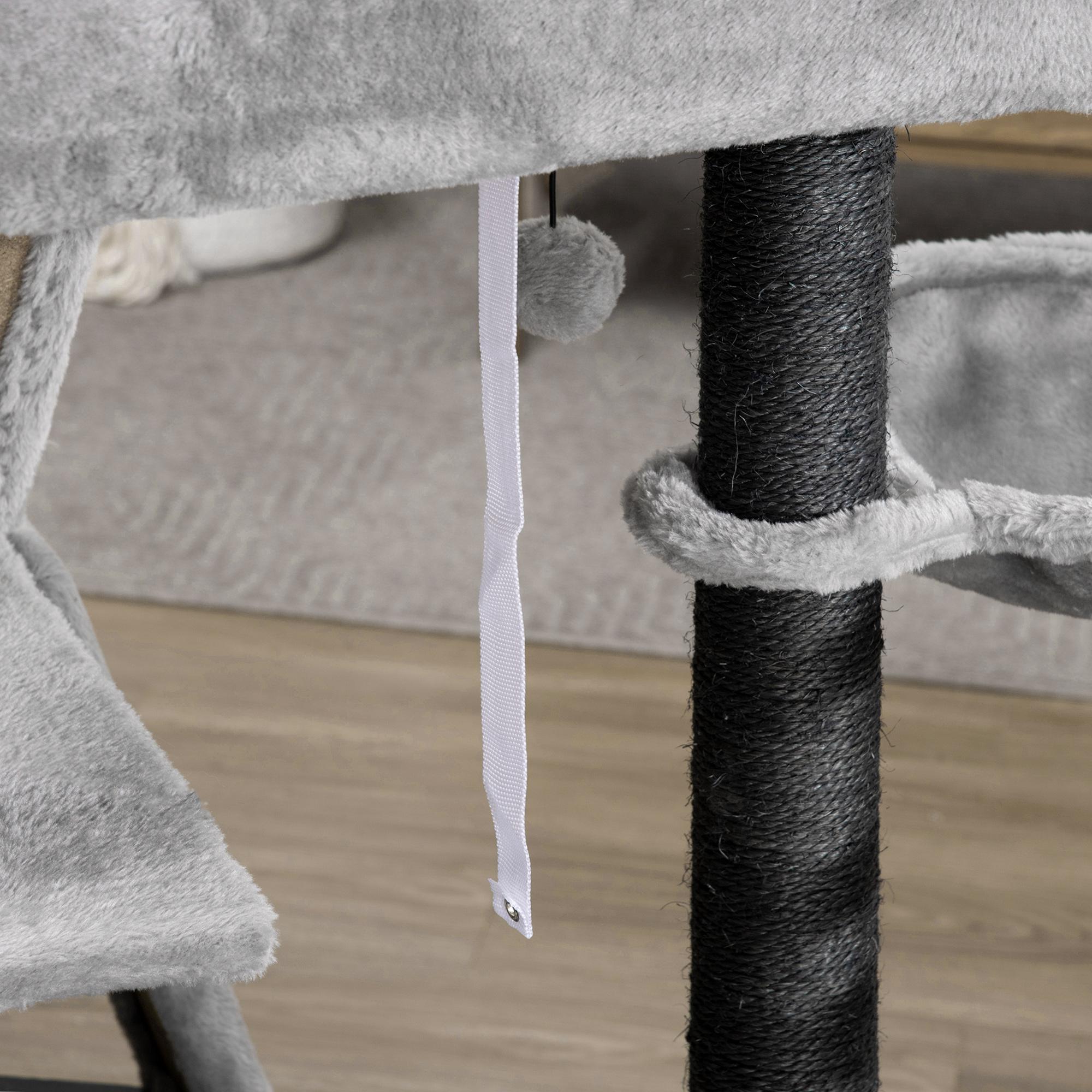 47" Cat Tree for Indoor Cats, Kitty Activity Center, Cat Tower with Cat Ear Bed Ramp Condo Hammock Hanging Ball Toys Sisal Rope Scratching Post, Light Grey
