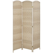 6 Ft Tall Folding Room Divider, 3 Panel Portable Privacy Screen, Hand-Woven Partition Wall Divider, Light Oak
