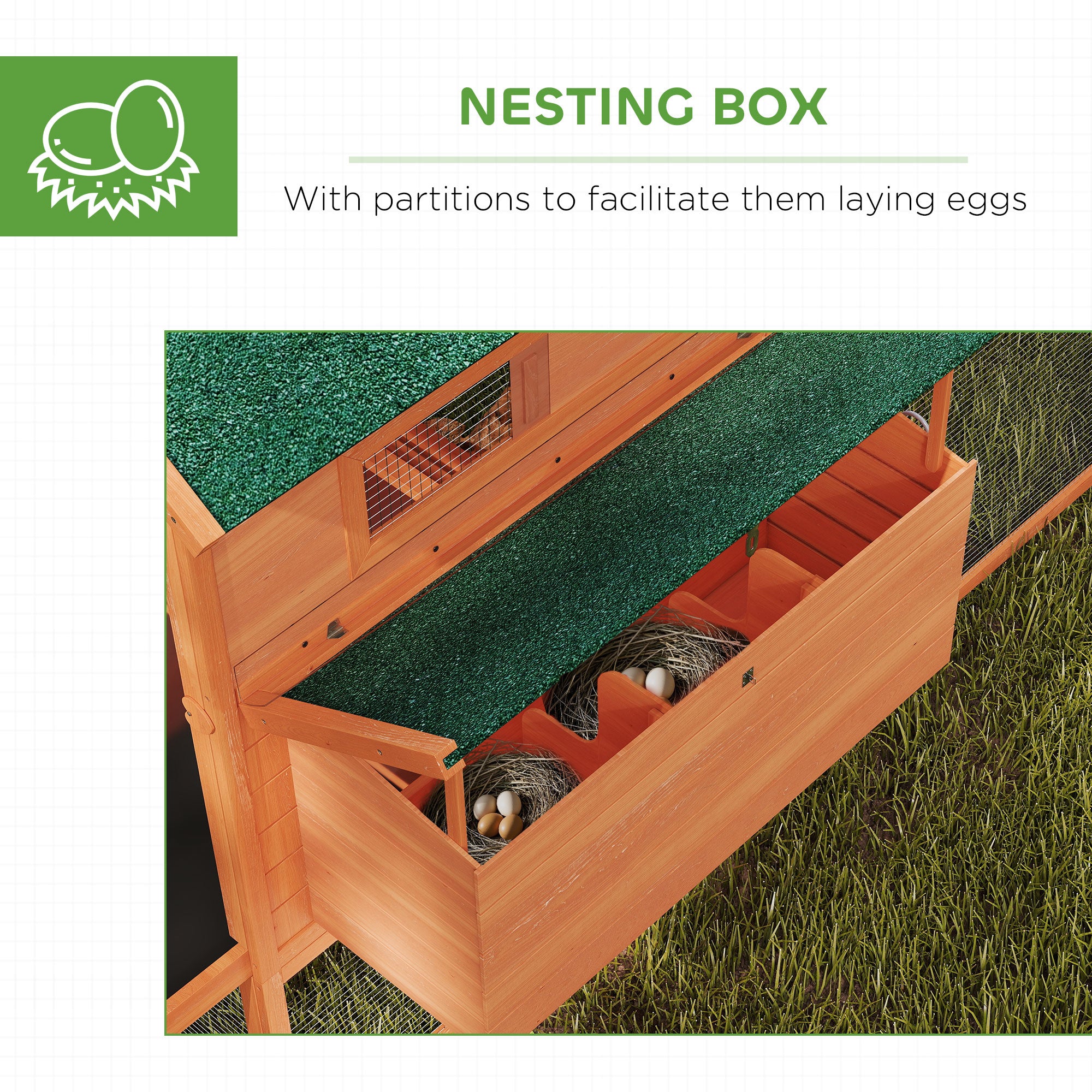 137" Wooden Chicken Coop with Chicken Run, Nesting Box, Orange